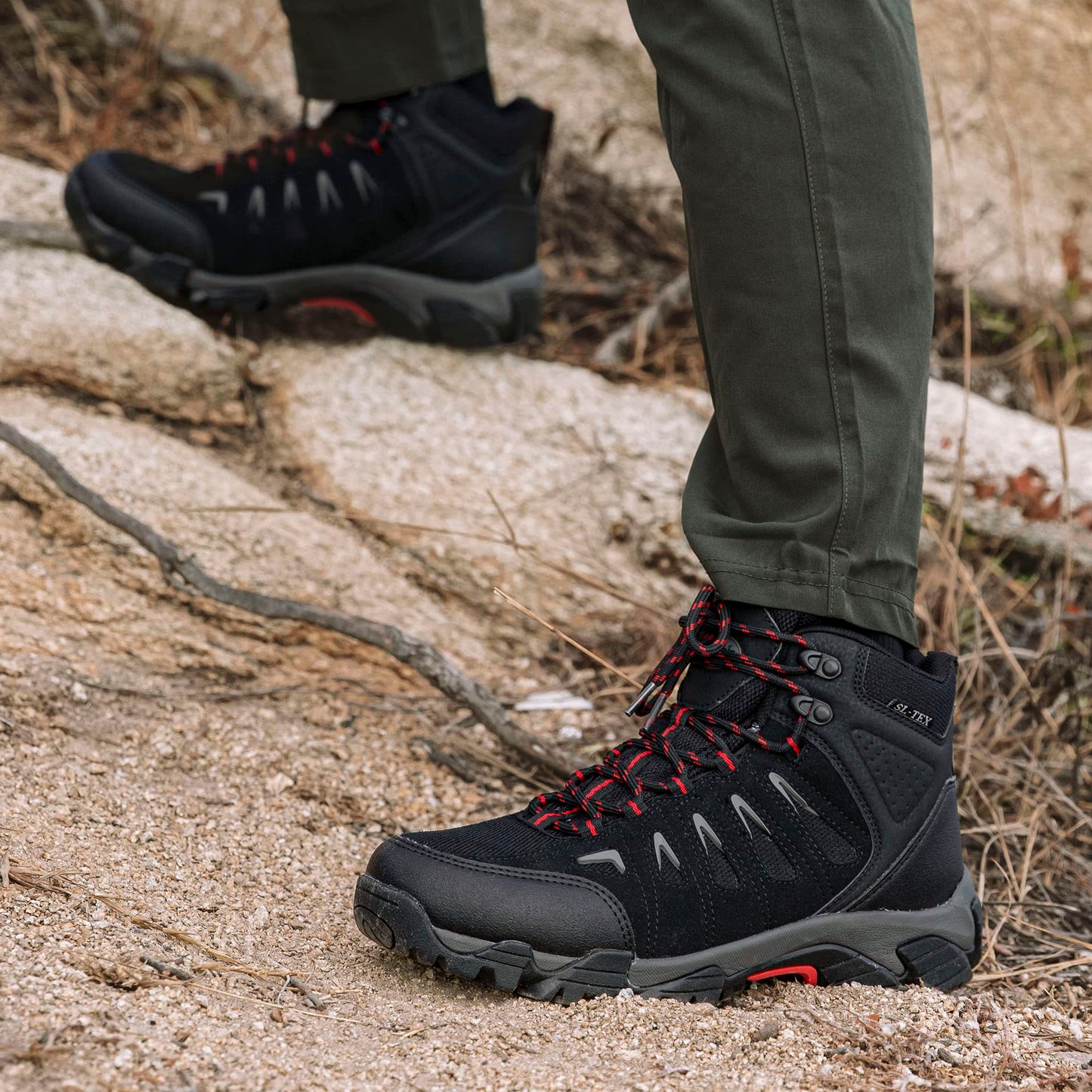 Mens Waterproof Hiking Boots Anti-slip Lightweight Outdoor Mid Top Ankle Boots