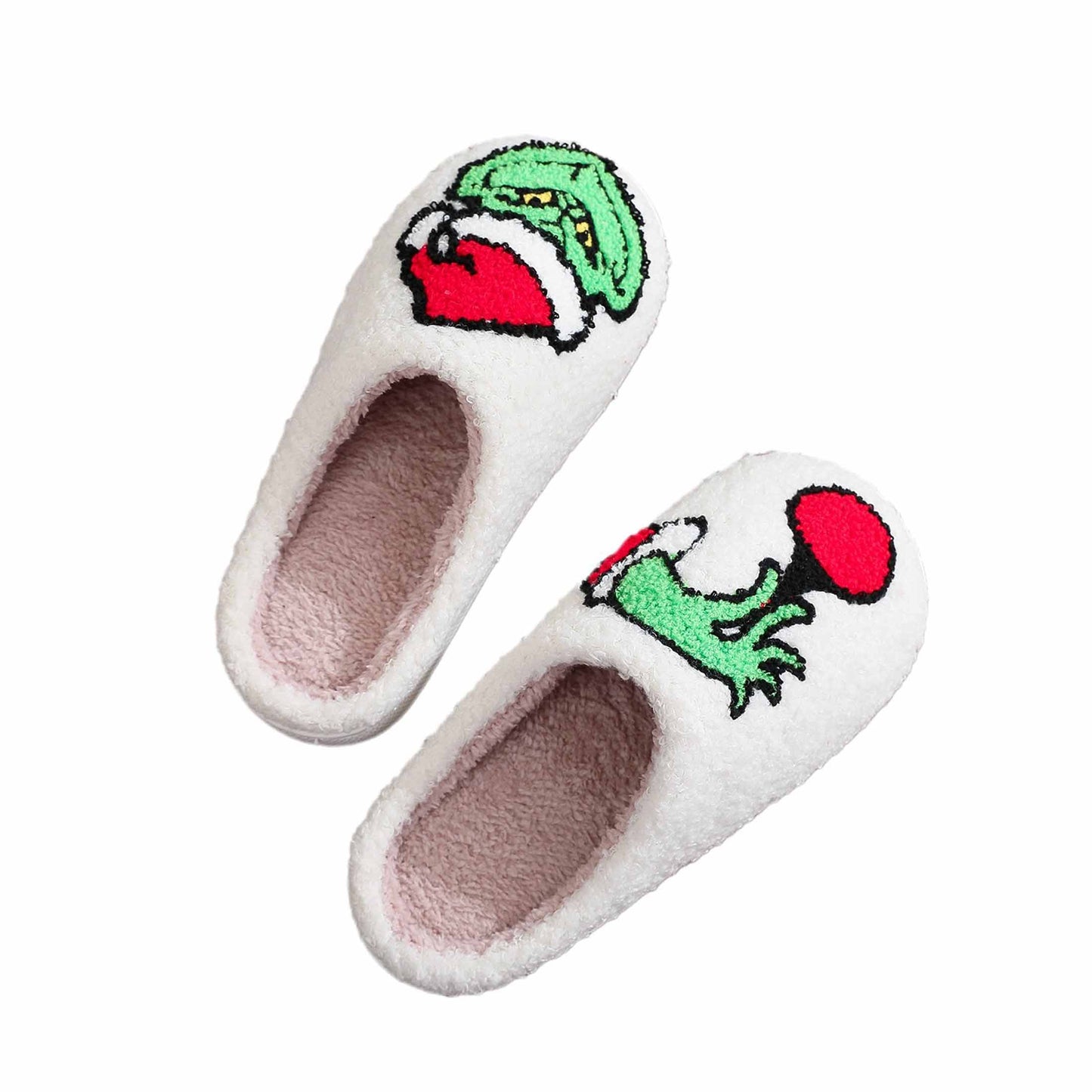 Cute Christmas Slippers Women Men Fun Santa Elk Slippers Soft Non-Slip Plush Warm Couple Home Shoes