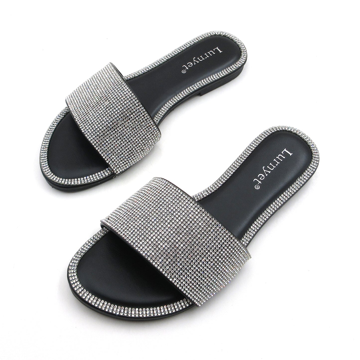 GJPBGK Women's Glitter Shiny Slide Sandals Fashion Round Toe Slip on Bling Slippers