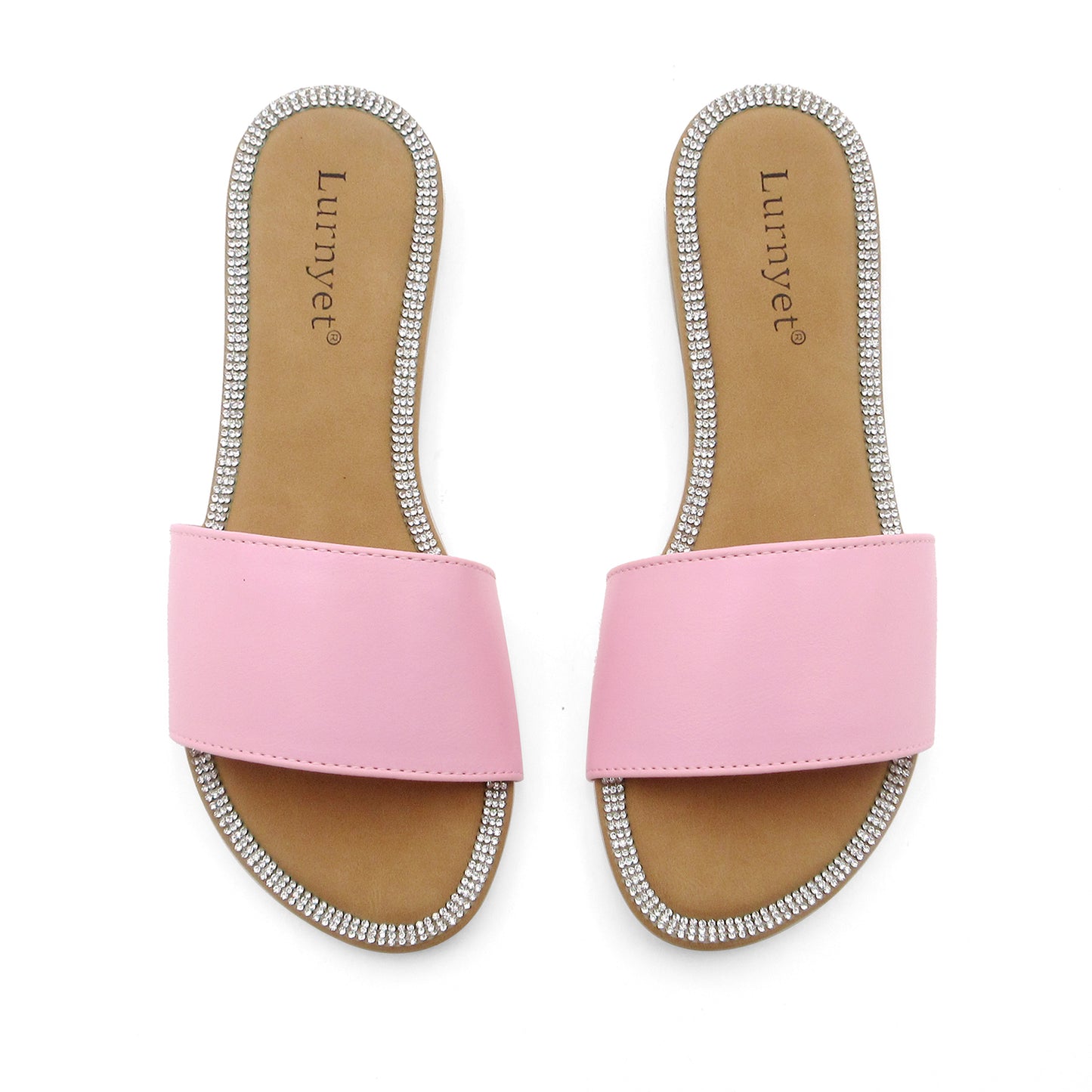 GJPBGK Women's Metallic Comfort Cushion Flat Sandals with Crystal Trim: Stylish desivacatign, non-slip rubber sole, latex insole comfort, perfect for parties, gatherings