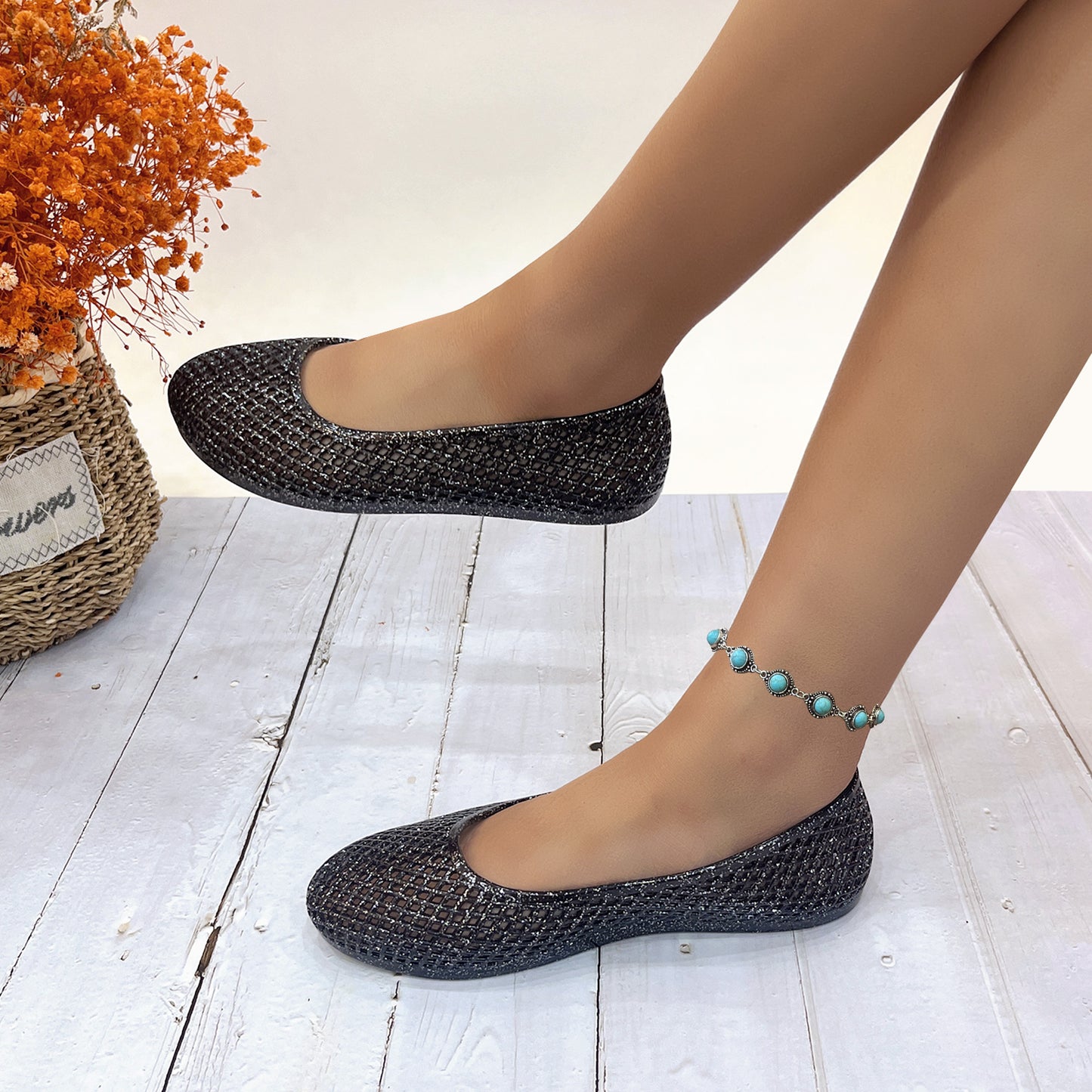 Women's Jelly Sandals Ballet Slip Into Flats Hollow Out Loafers
