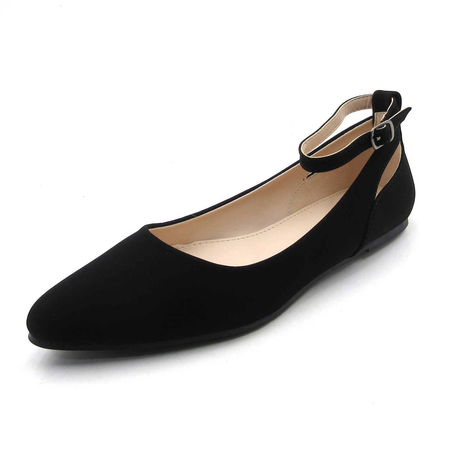 Womens Low Kitten Heel Pumps with Ankle Strap Pointed Toe Dress Shoes