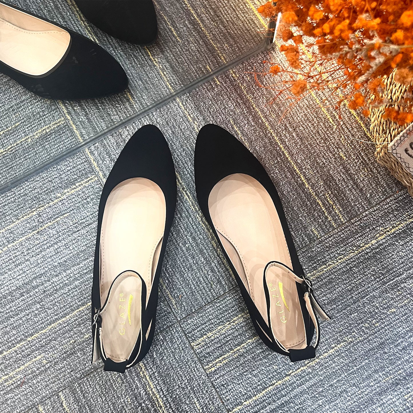 Womens Low Kitten Heel Pumps with Ankle Strap Pointed Toe Dress Shoes
