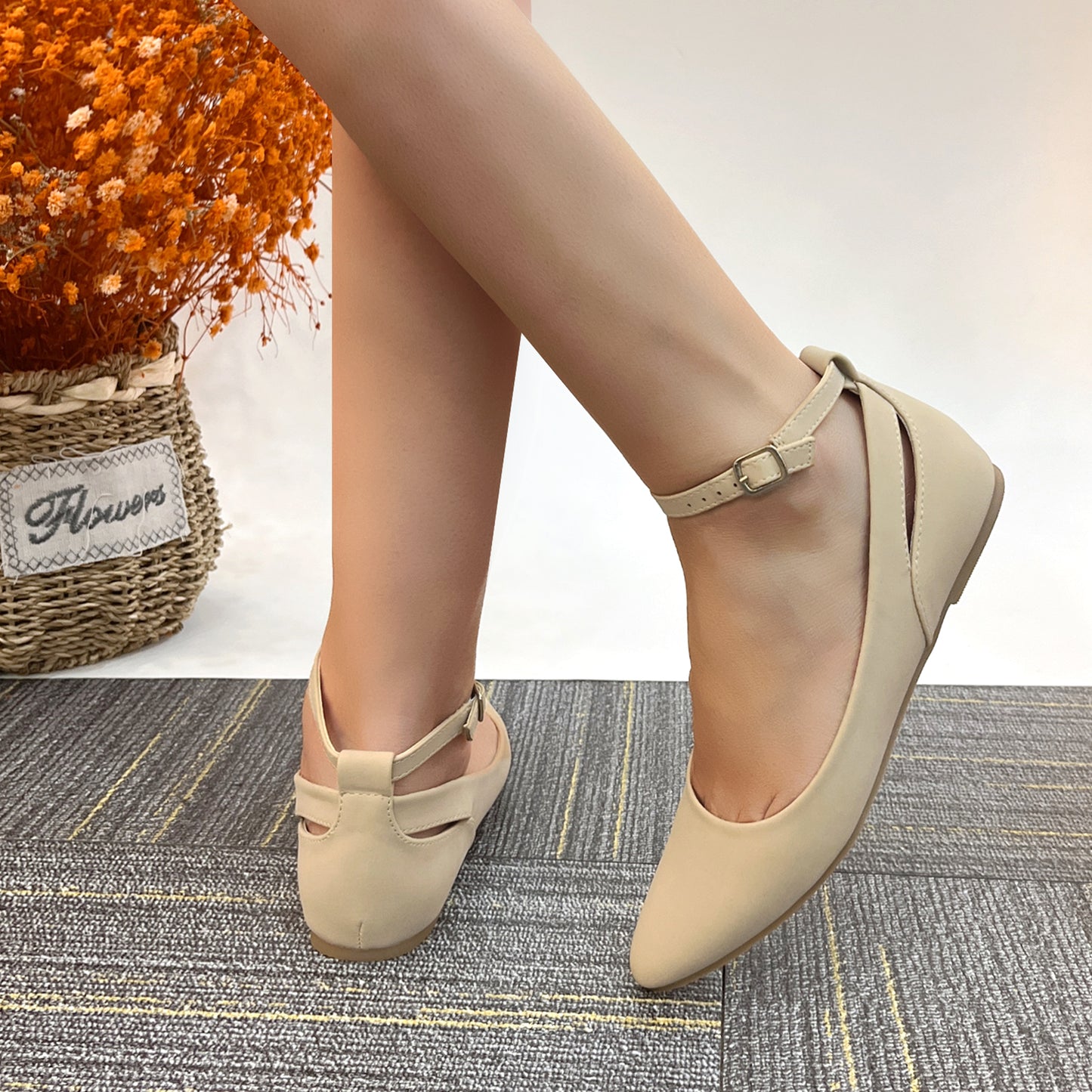 Womens Low Kitten Heel Pumps with Ankle Strap Pointed Toe Dress Shoes
