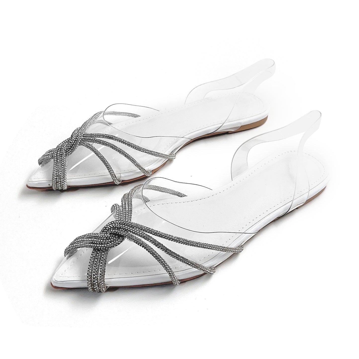 Women's Closed Toe Pointy Flats-Transparent Upper for Chic Elegance.Plush Latex Insole for All-Day Comfort.Anti-Slip Rubber Sole for Traction.Timeless Style for Formal Wear and Comfortable Standing