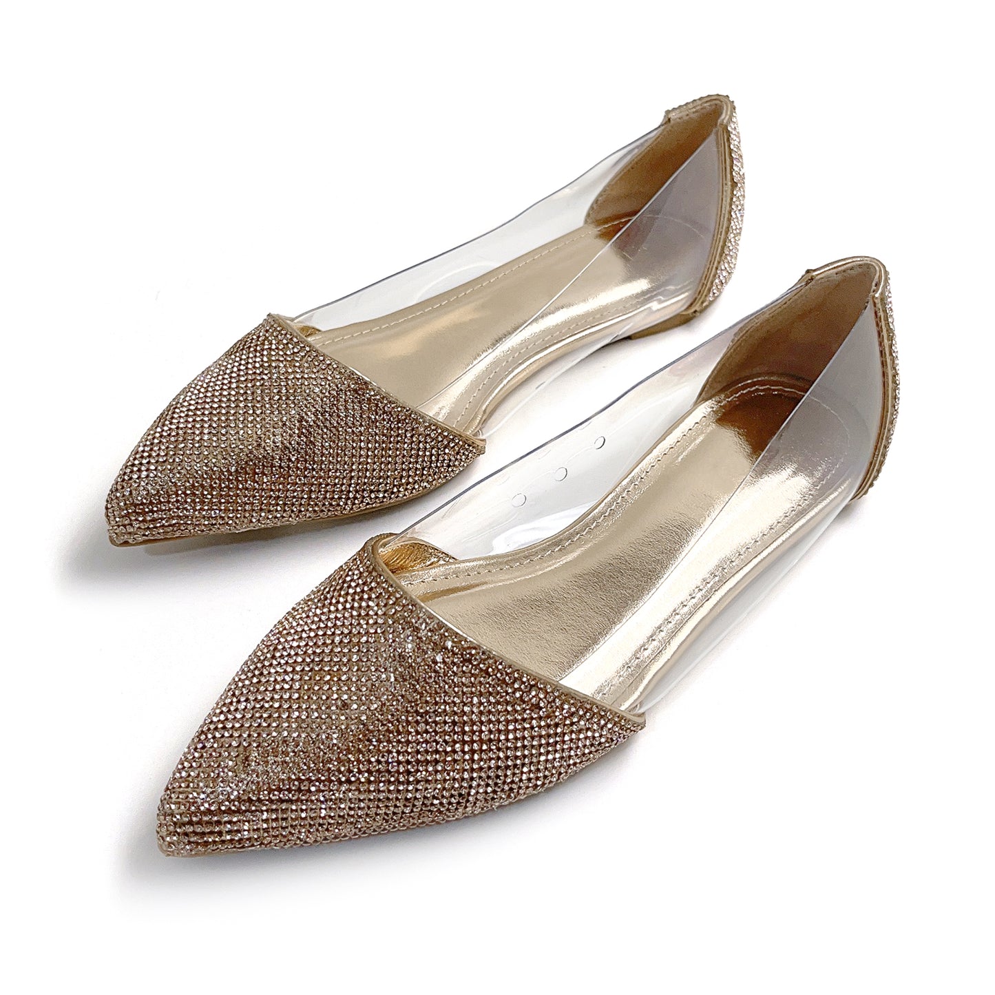Glittering Pointed Flats for Women - Diamond-Studded Style, Plush Latex Insoles, and Durable Rubber Outsoles for All-Day Comfort and Versatility in Every Season