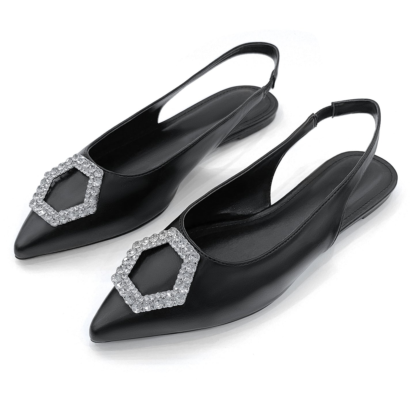 Glossy Patent Leather Pointed Flats for Women: Ankle Elastic Band, Breathable Design, Plush Latex Insole, and Anti-Slip Rubber Sole for All-Season Style