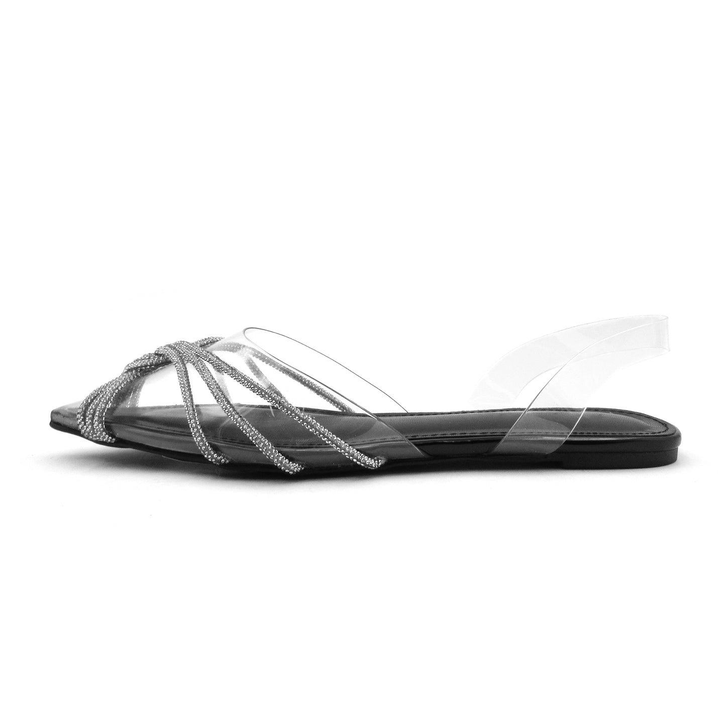 Women's Closed Toe Pointy Flats-Transparent Upper for Chic Elegance.Plush Latex Insole for All-Day Comfort.Anti-Slip Rubber Sole for Traction.Timeless Style for Formal Wear and Comfortable Standing