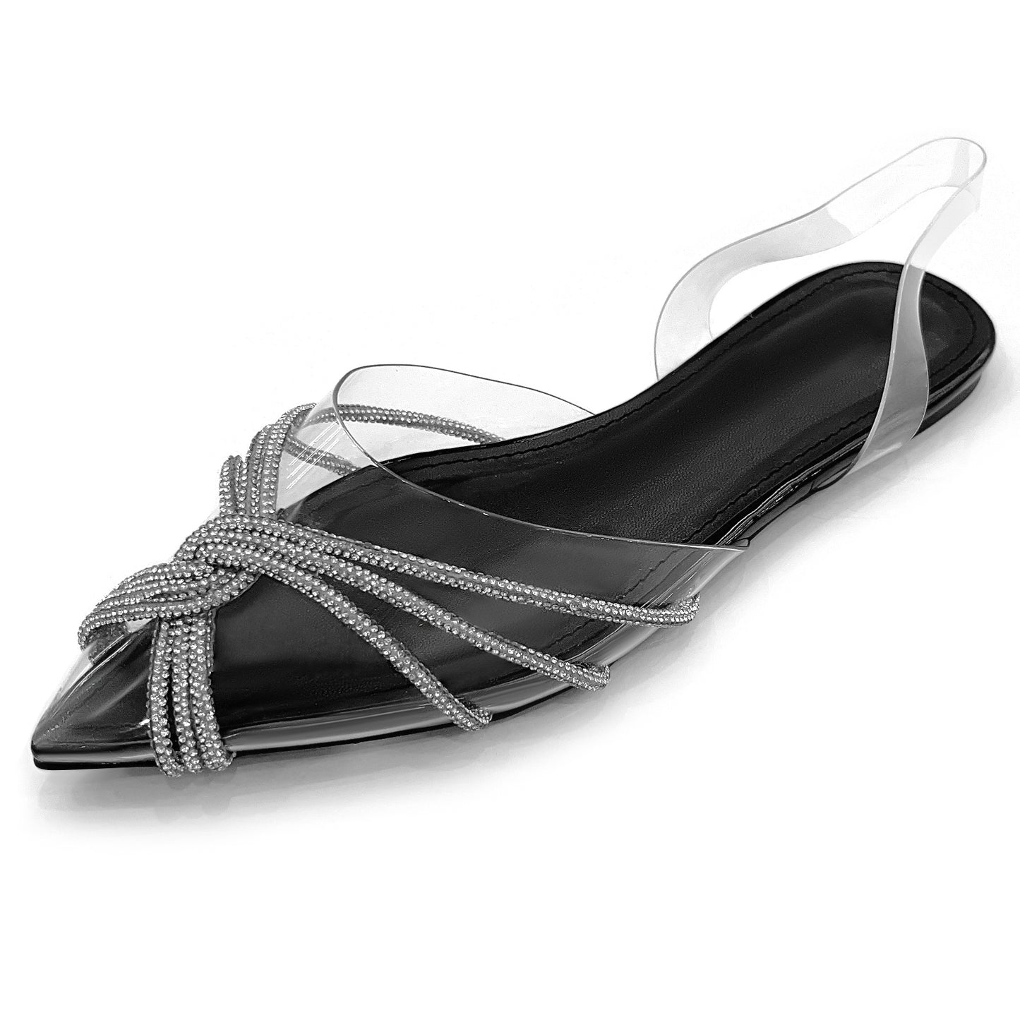 Women's Closed Toe Pointy Flats-Transparent Upper for Chic Elegance.Plush Latex Insole for All-Day Comfort.Anti-Slip Rubber Sole for Traction.Timeless Style for Formal Wear and Comfortable Standing