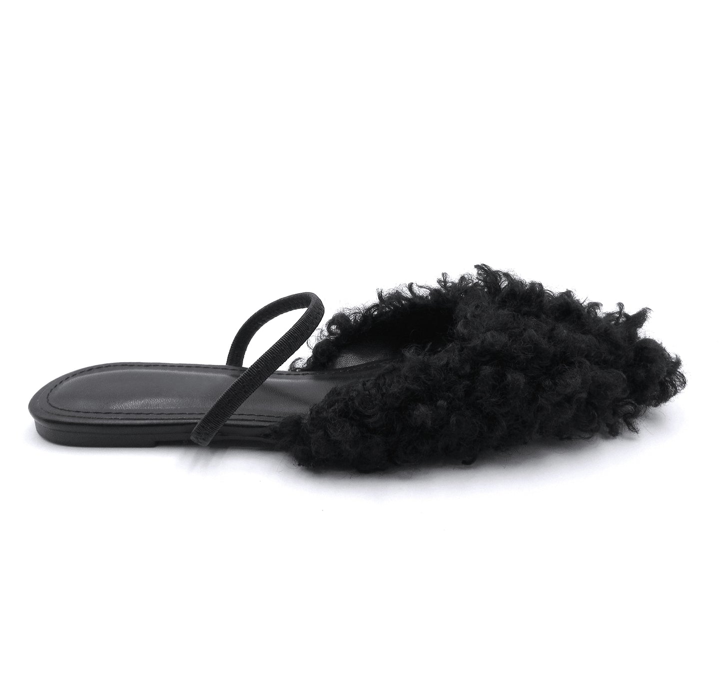 Women's Fluffy Flat Slippers for All Seasons – Stylish Pointed Toe Design, Soft Latex Insole, Non-Slip Rubber Sole for Comfort and Durability, Perfect for Everyday Elegance