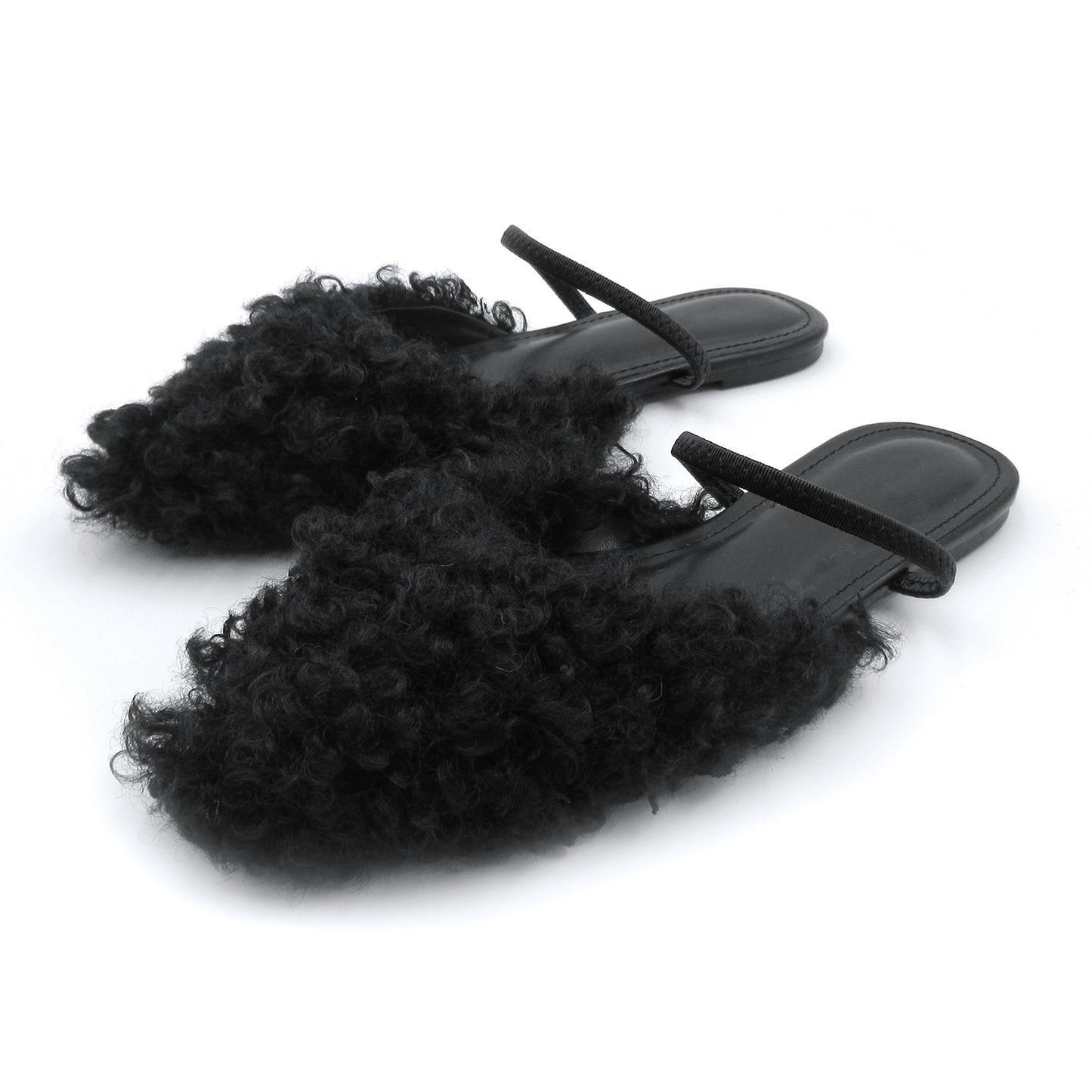 Women's Fluffy Flat Slippers for All Seasons – Stylish Pointed Toe Design, Soft Latex Insole, Non-Slip Rubber Sole for Comfort and Durability, Perfect for Everyday Elegance