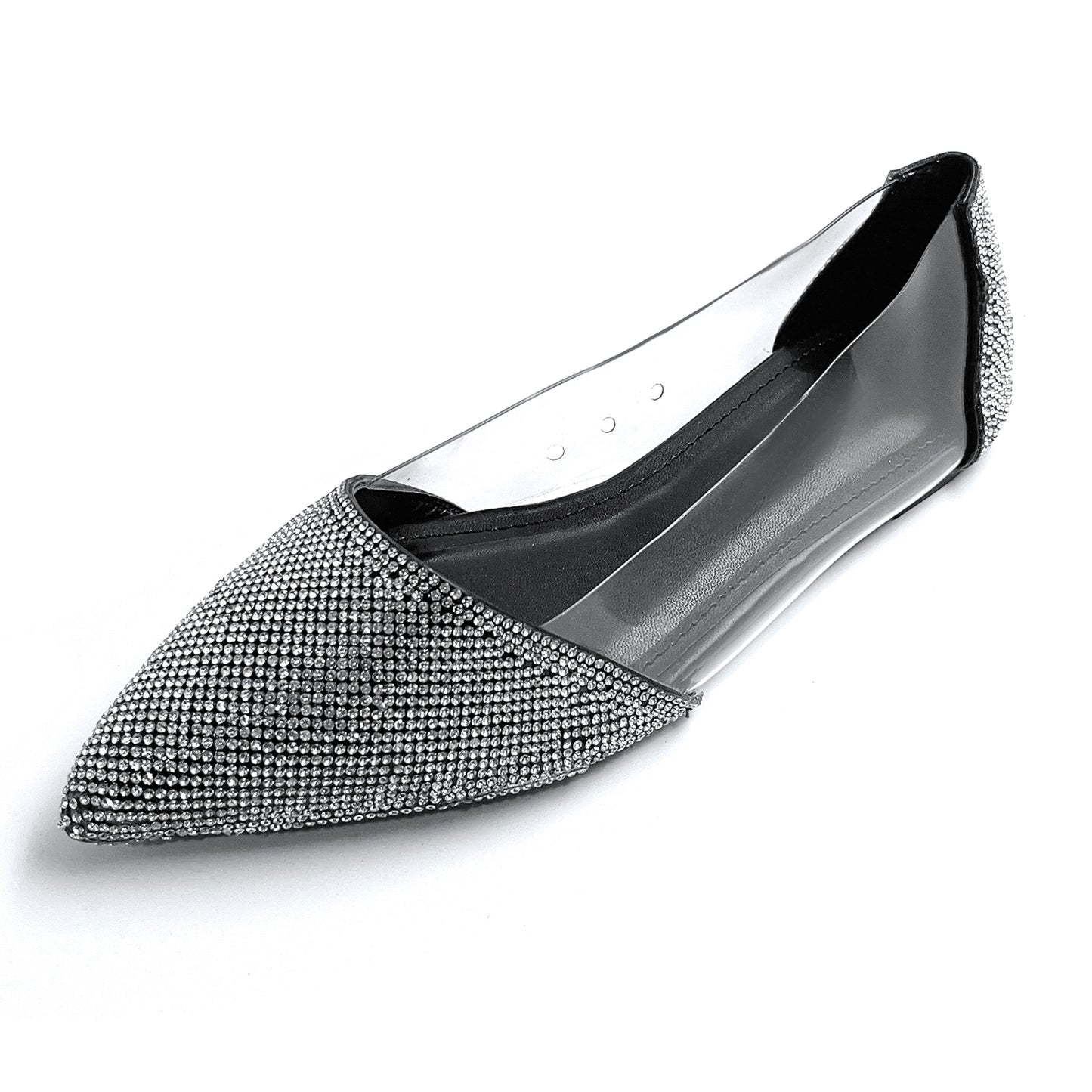 Glittering Pointed Flats for Women - Diamond-Studded Style, Plush Latex Insoles, and Durable Rubber Outsoles for All-Day Comfort and Versatility in Every Season