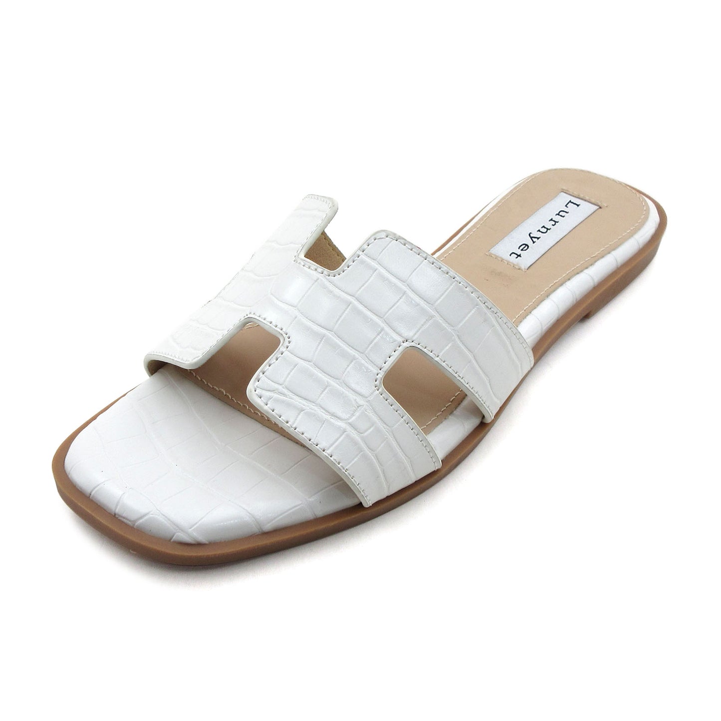 GJPBGK Women's Comfort Cushion Summer Flat Sandal with Crocodile Pattern: Stylish Design Slide, Non-Slip Rubber Sole, Latex Insole for Comfort, Perfect for Parties, Gatherings, Casual Wear, Vacations, and Beach Days