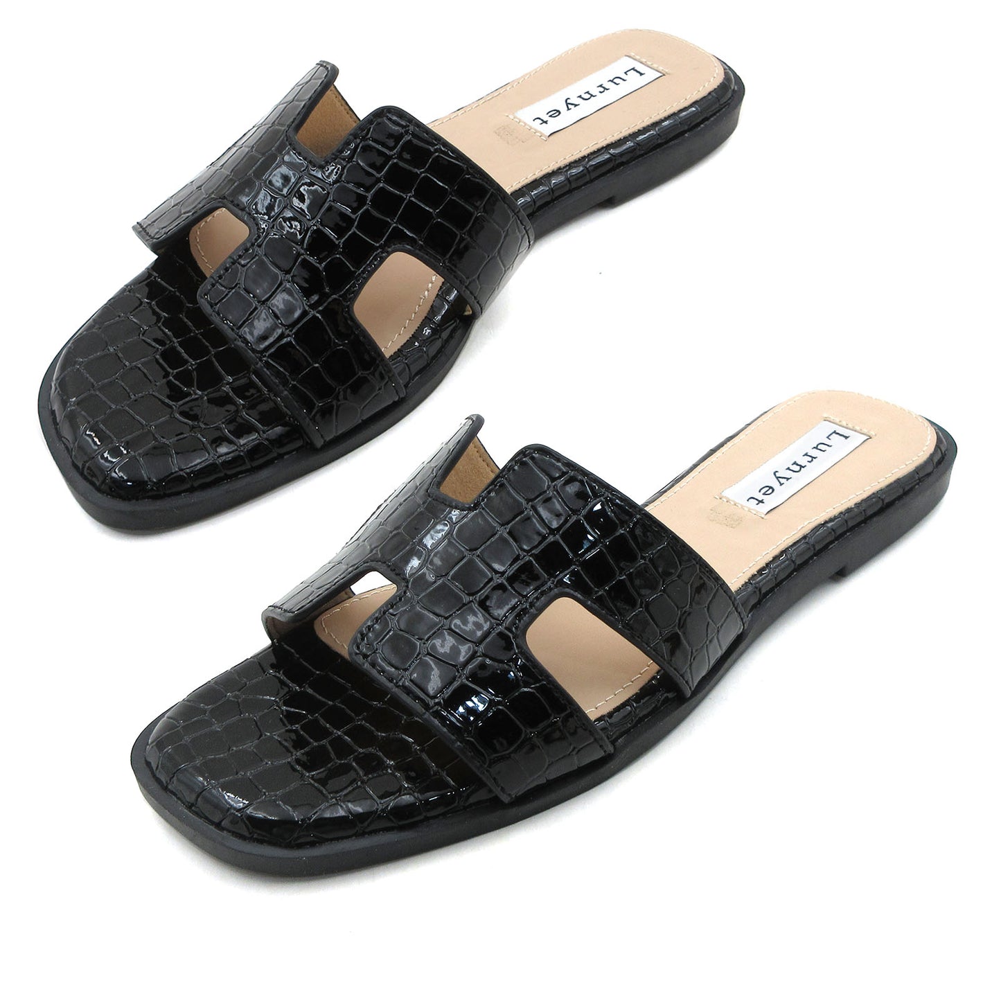 Women's Comfort Cushion Flat Sandal with Crocodile Pattern: Stylish Design Slide, Non-Slip Rubber Sole, Latex Insole for Comfort, Perfect for Parties, Gatherings, Casual Wear, Vacations, and Beach Days