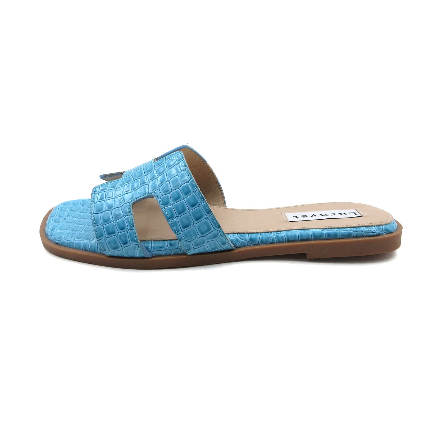 Women's Comfort Cushion Flat Sandal with Crocodile Pattern: Stylish Design Slide, Non-Slip Rubber Sole, Latex Insole for Comfort, Perfect for Parties, Gatherings, Casual Wear, Vacations, and Beach Days