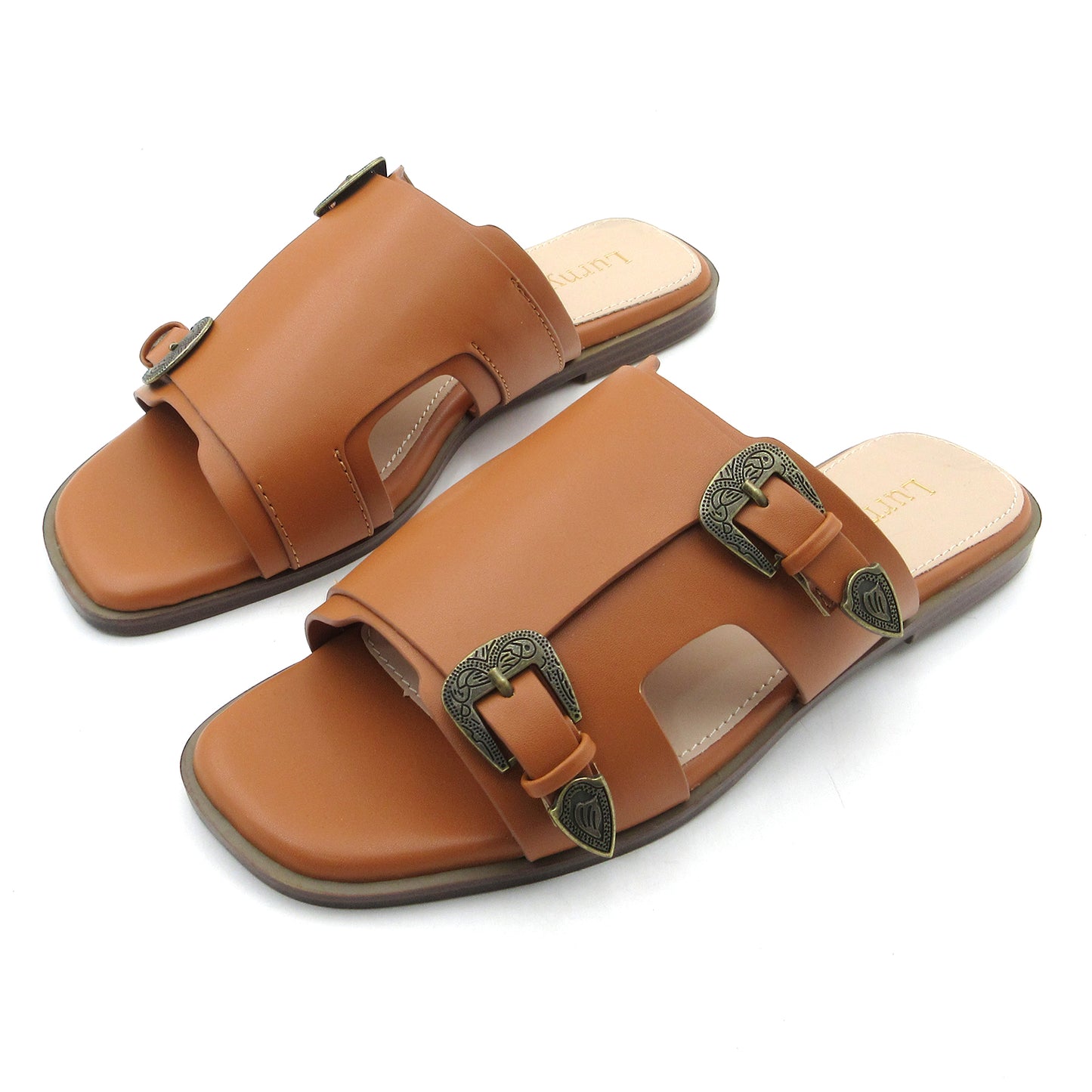 Women's Double Buckle Comfort Cushion Slide Sandals with Western Buckle: Stylish Design, Non-Slip Rubber Sole, Latex Insole for Comfort, Perfect for Shopping, Parties, and Casual Outings