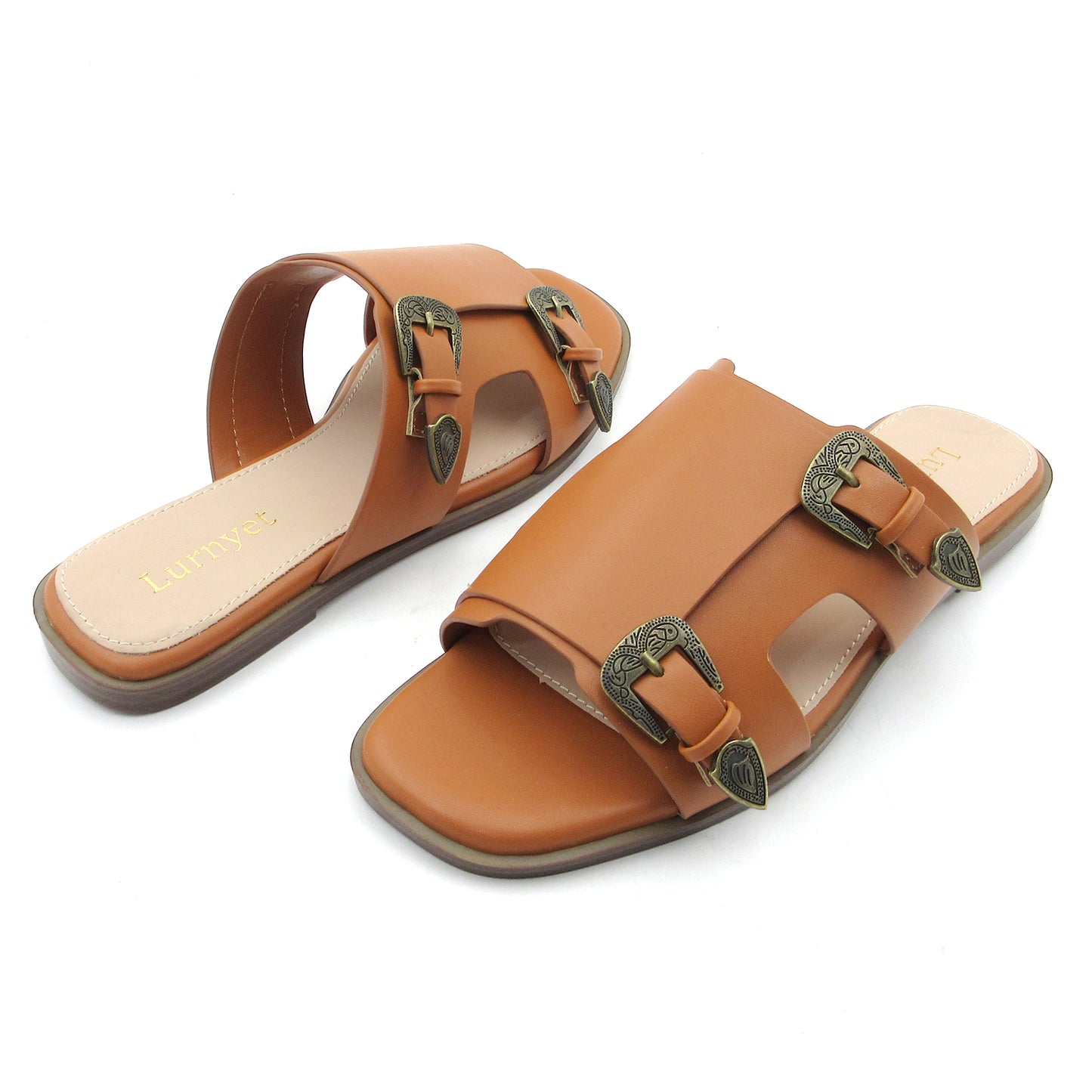 Women's Double Buckle Comfort Cushion Slide Sandals with Western Buckle: Stylish Design, Non-Slip Rubber Sole, Latex Insole for Comfort, Perfect for Shopping, Parties, and Casual Outings