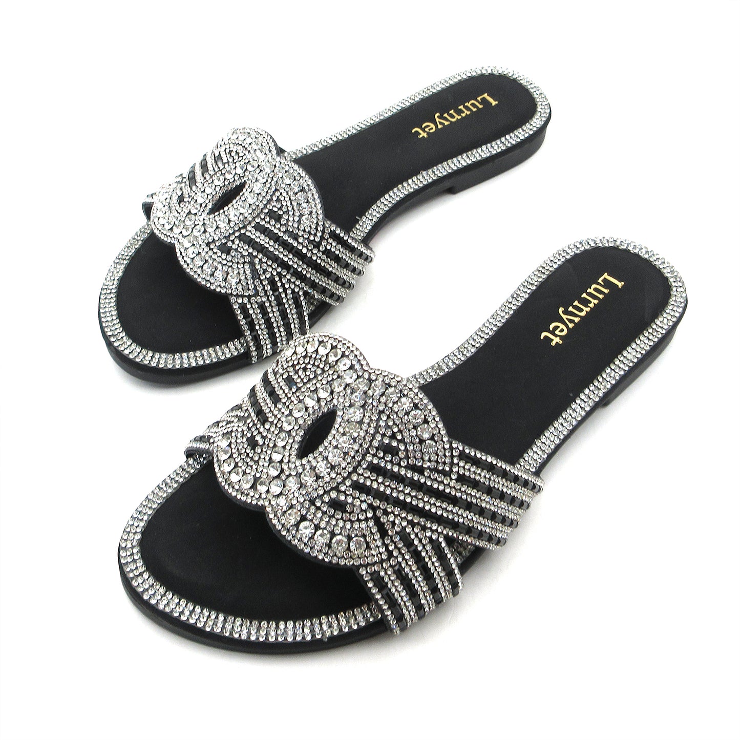 Women's Crystal Comfort Padded Sandals: fashionable design, non-slip rubber sole, latex insole comfort, perfect for parties, gatherings, casual wear, vacations and beach days.