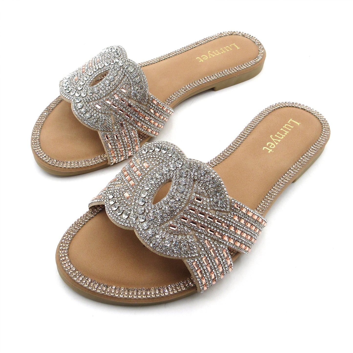 Women's Crystal Comfort Padded Sandals: fashionable design, non-slip rubber sole, latex insole comfort, perfect for parties, gatherings, casual wear, vacations and beach days.