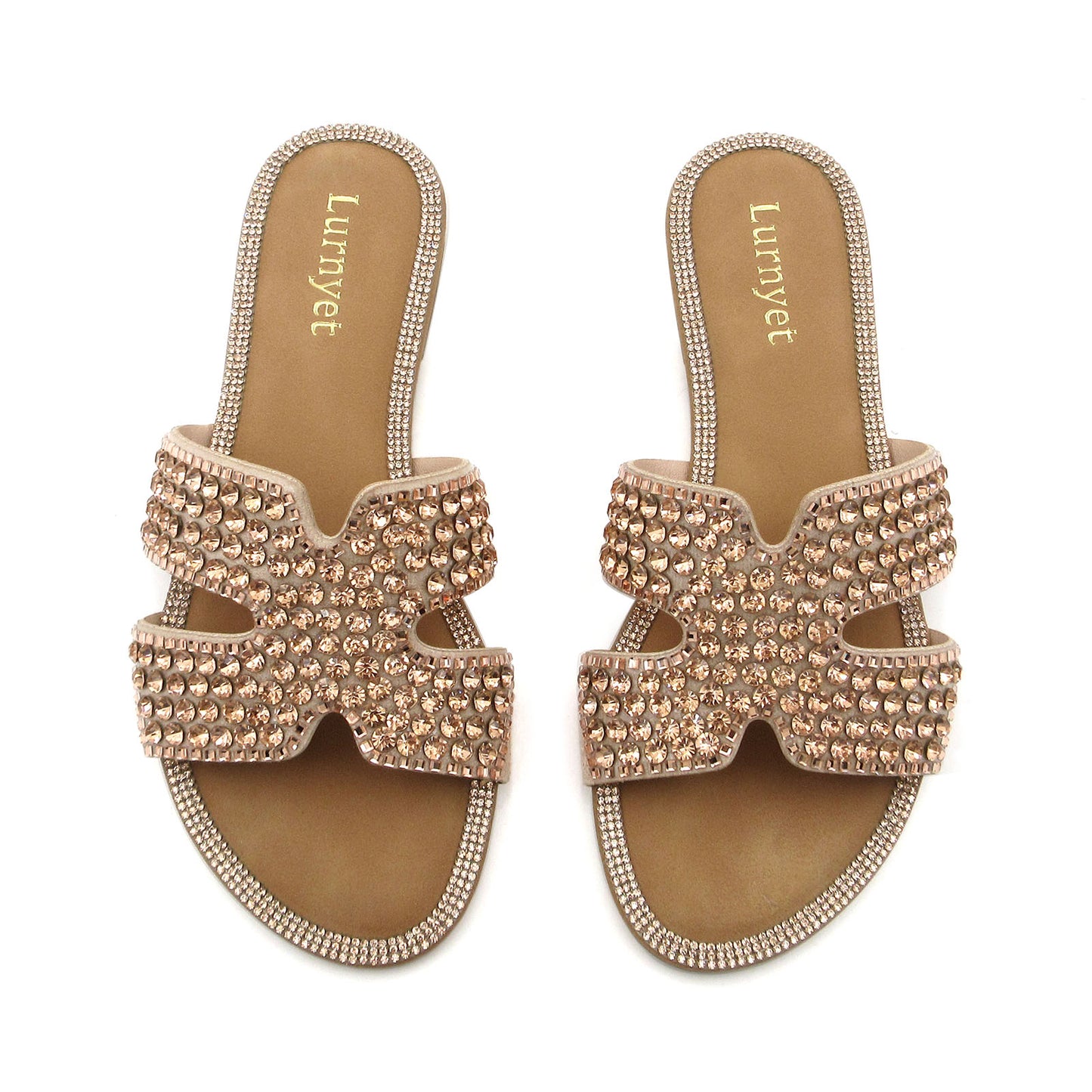 Women's Crystal Embellished Comfort Cushion Slide Sandals with H Design and Rhinestone Studded: Stylish Design, Non-Slip Rubber Sole, Latex Insole for Comfort, Perfect for Shopping, Parties, and Casual Outings
