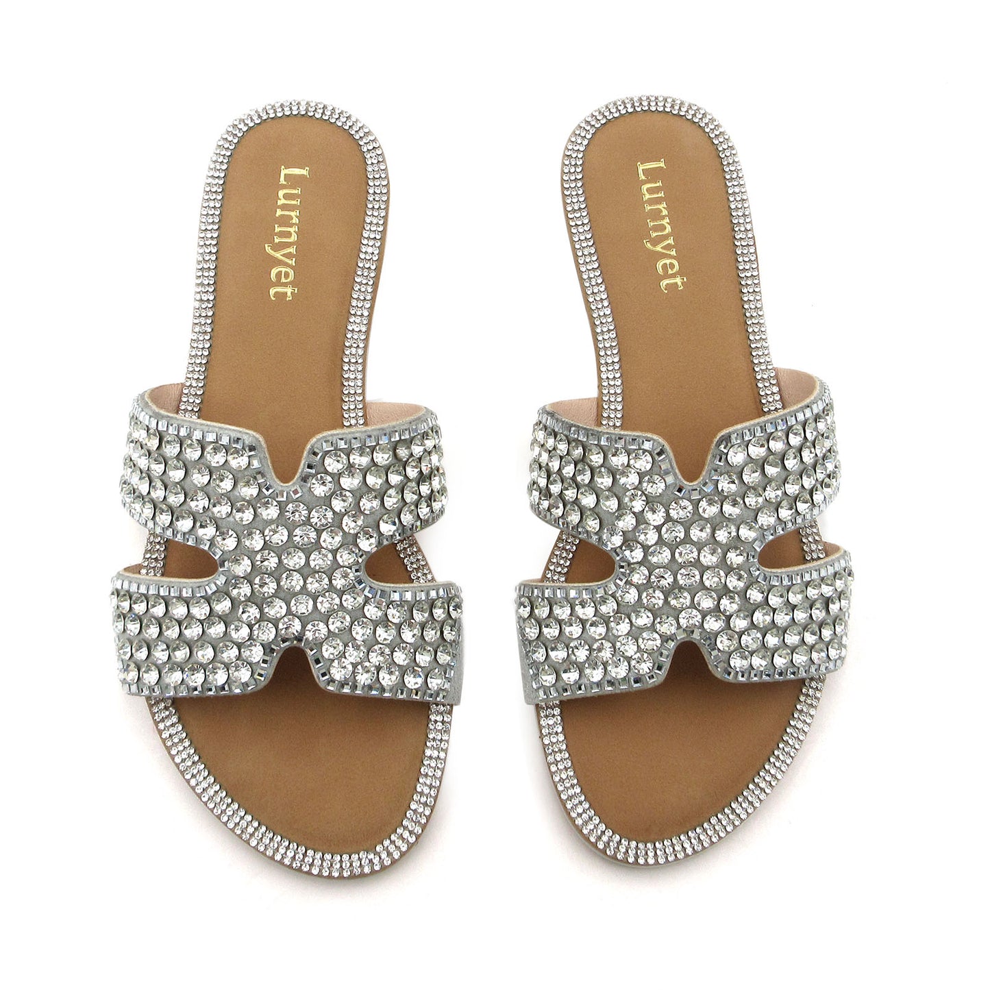 Women's Crystal Embellished Comfort Cushion Slide Sandals with H Design and Rhinestone Studded: Stylish Design, Non-Slip Rubber Sole, Latex Insole for Comfort, Perfect for Shopping, Parties, and Casual Outings