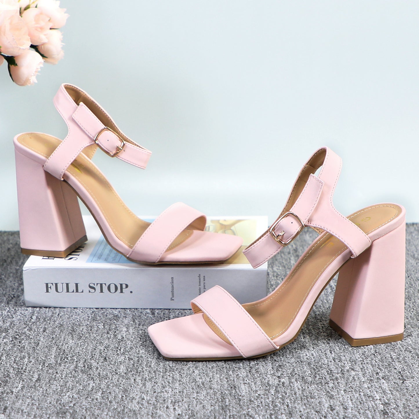 Women's Low Heel Open Toe Dress High Sandals Ankle Strap Block Short Heel Pumps Shoes for Prom Wedding Party Office
