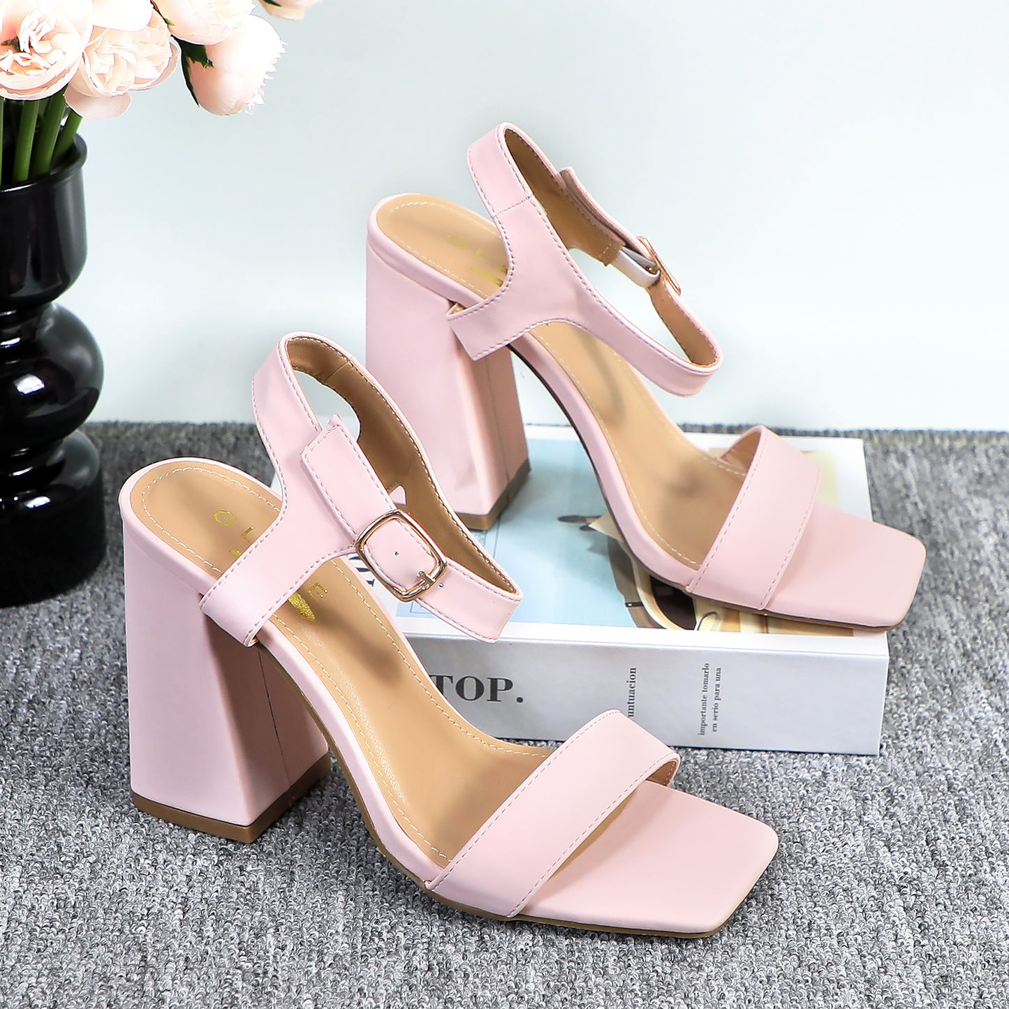 Women's Low Heel Open Toe Dress High Sandals Ankle Strap Block Short Heel Pumps Shoes for Prom Wedding Party Office