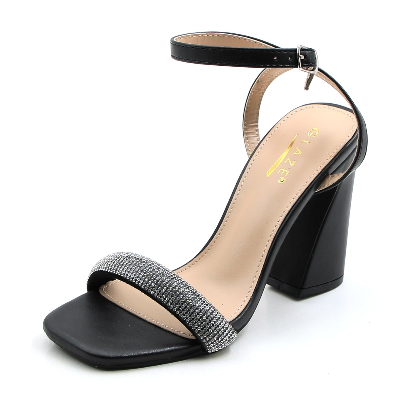 Women's Open Toe Rhinestone Ankle Strap Round Toe Casual Buckle Block High Heel High Sandals