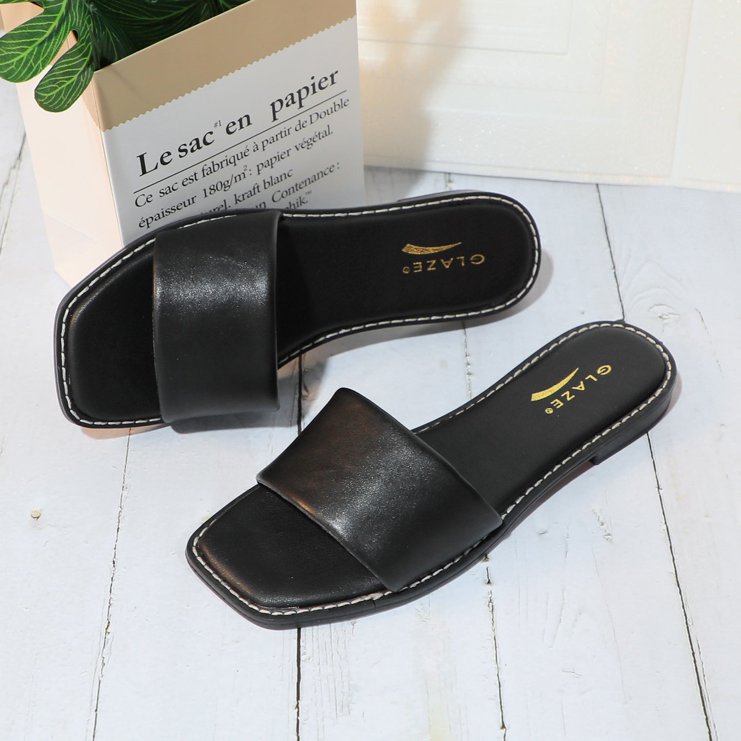 Women's Slide Sandals Fashion Square Open Toe with Cushioned Footbed Slippers for Beach Size