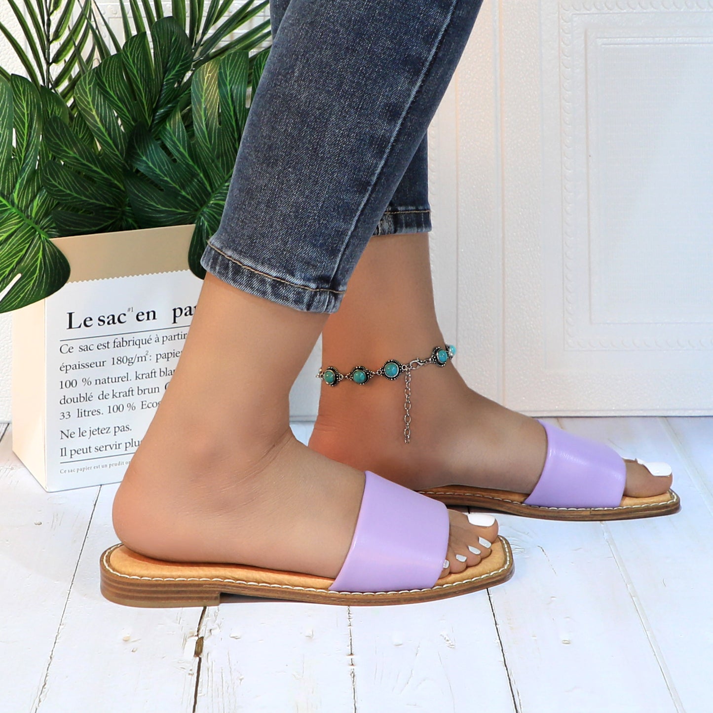 Women's Slide Sandals Fashion Square Open Toe with Cushioned Footbed Slippers for Beach Size