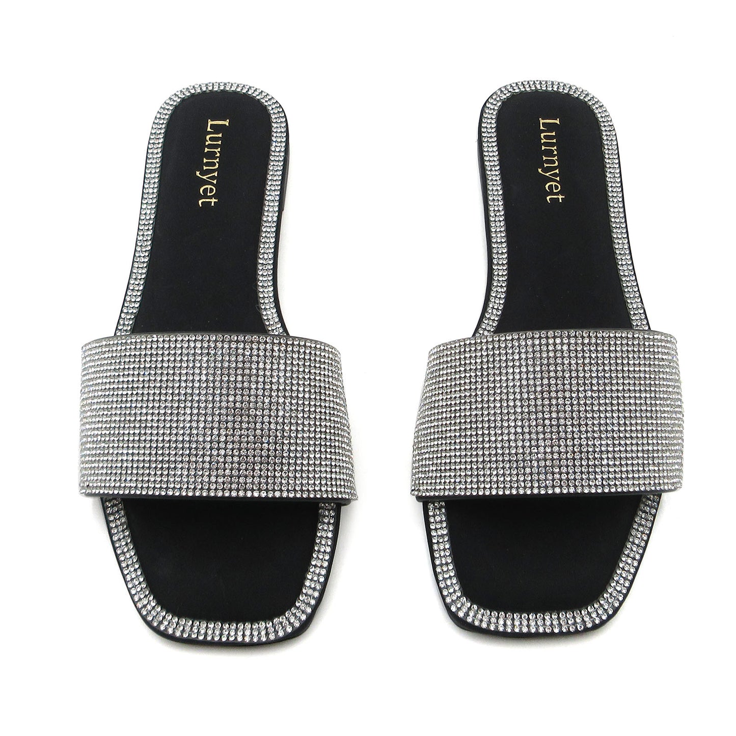 Women's Rhinestone Sandals Slide Casual Flat Sandal Square Open Toe Size 6-10