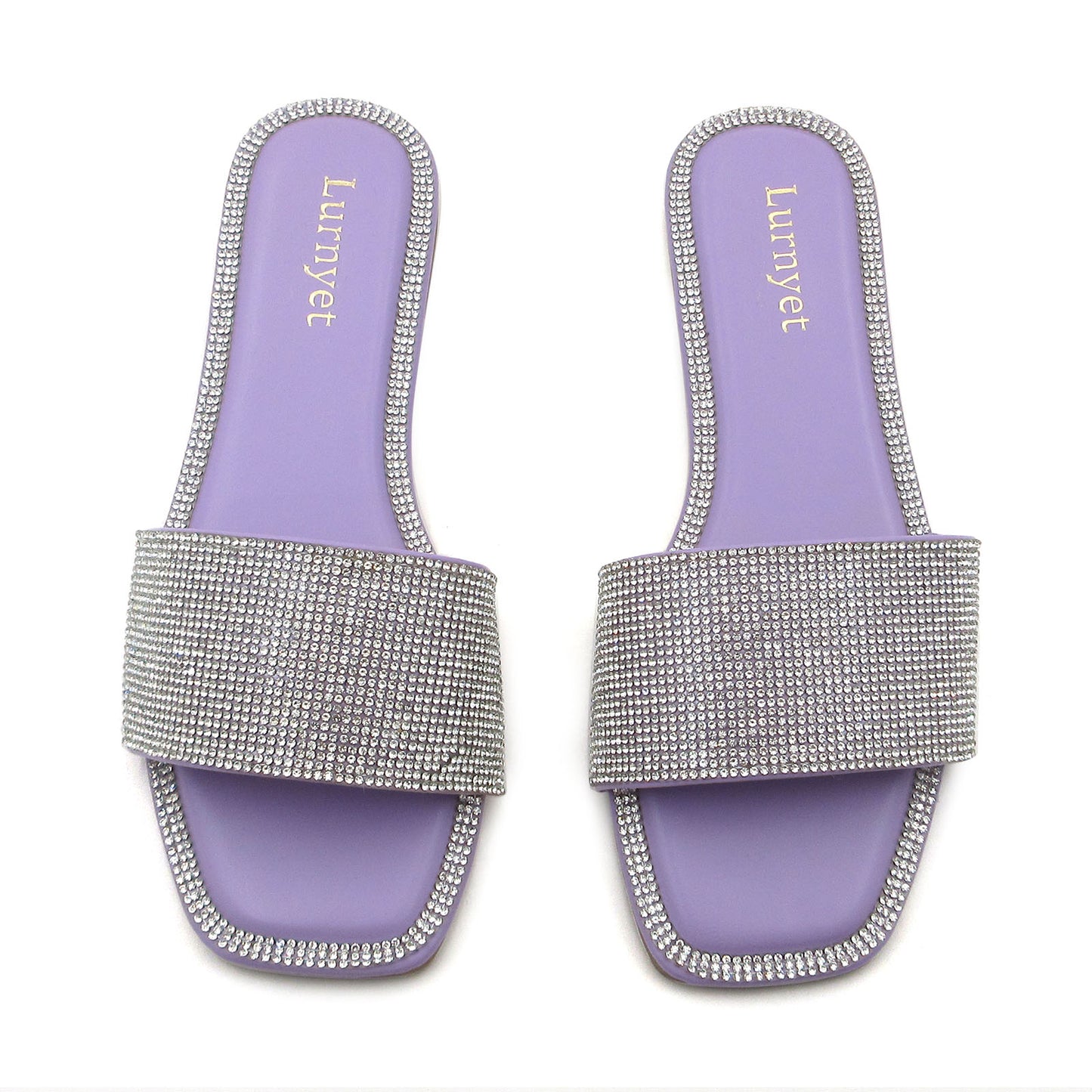 Women's Rhinestone Sandals Slide Casual Flat Sandal Square Open Toe Size 6-10