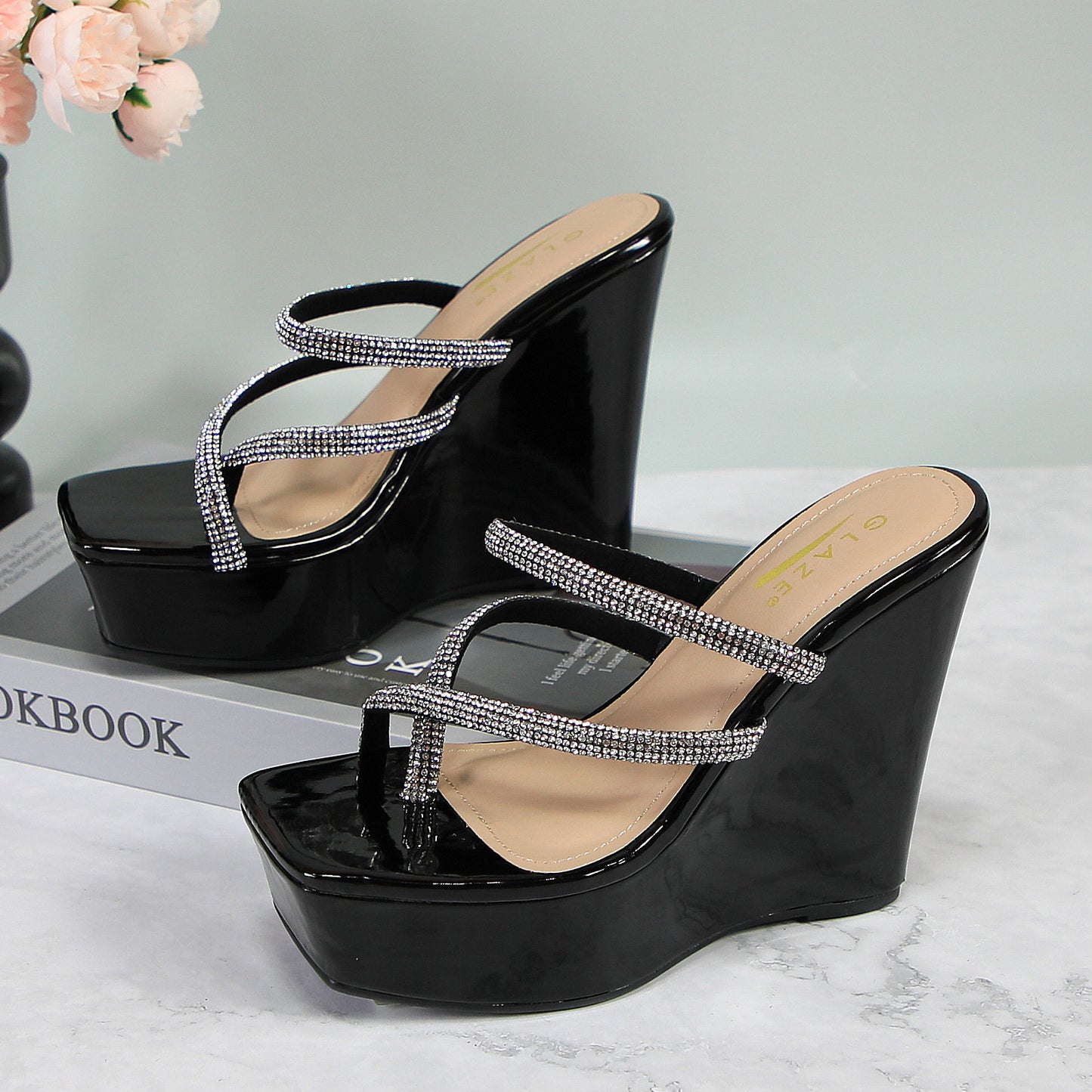 Women's Elastic Lace Slip Into Platform Slope Heel Fashion Round Open Toe Slip Resistant Platform Heightened Summer Casual Vacation Beach Sandals