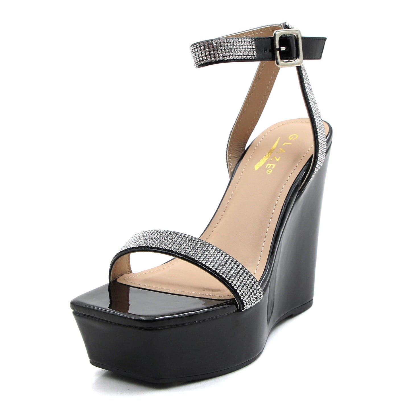 Women's Pure Buckle Wedding Sexy Round Toe Ankle Strap Wedge Heel Platform Sandals