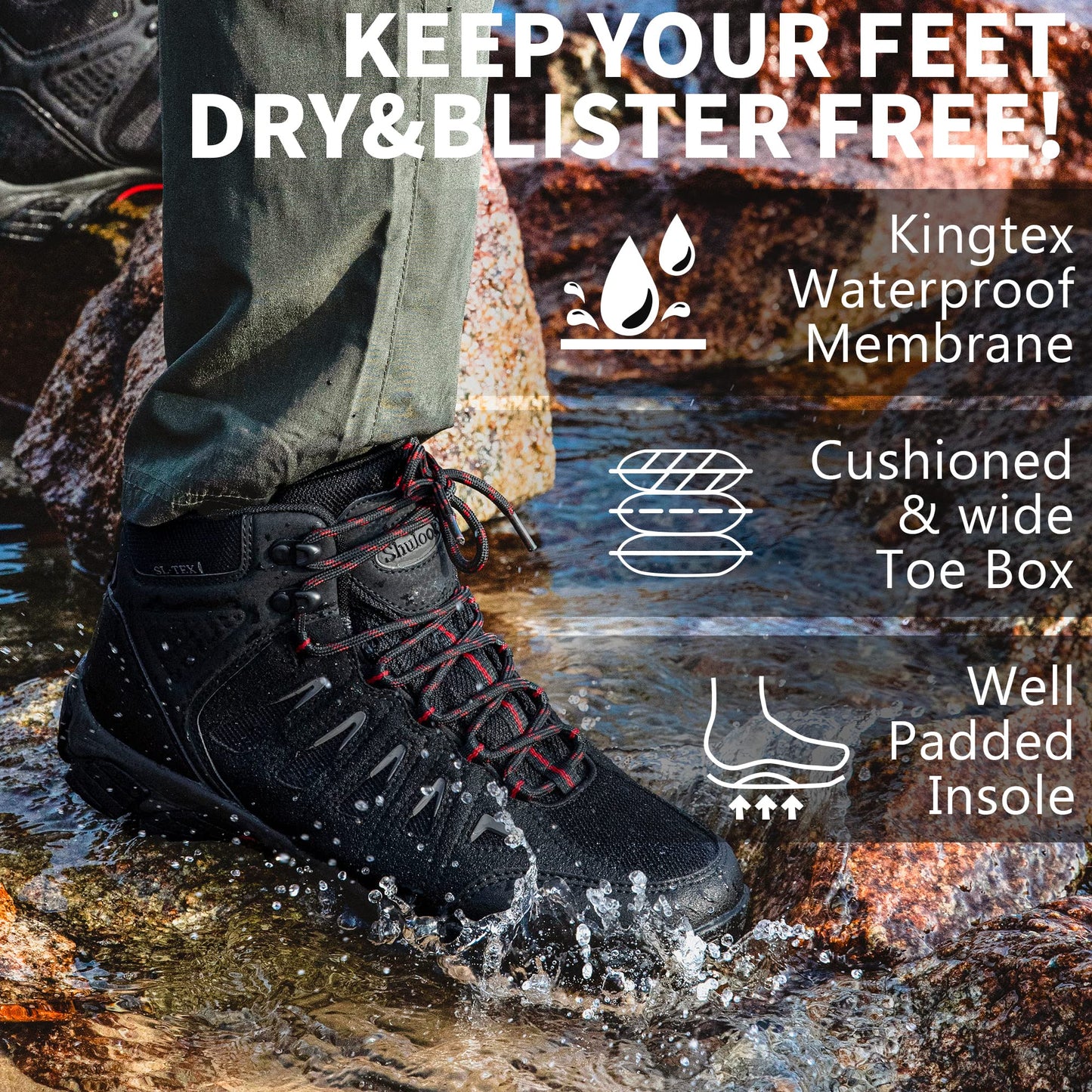 Mens Waterproof Hiking Boots Anti-slip Lightweight Outdoor Mid Top Ankle Boots