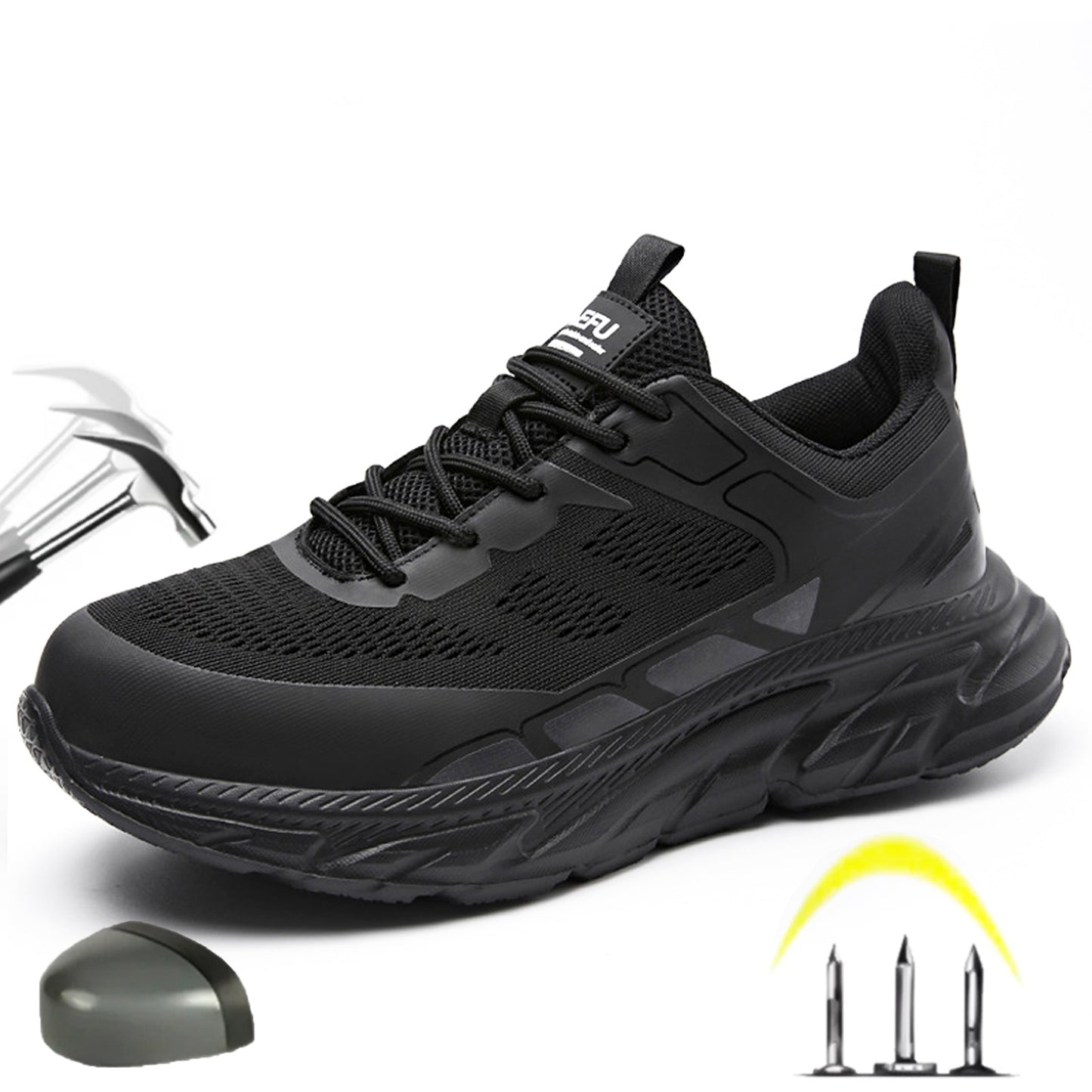 Men's Steel Toe Work Shoes Safety Composite Toe Sneakers Lightweight Comfortable Black Wide Practical Indestructible Industrial Construction Shoes