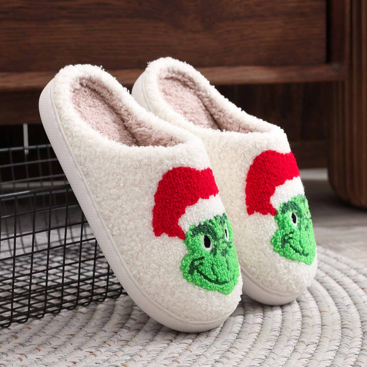 Women Men Cute Cartoon Christmas Slippers Winter Plush Funny Slippers Cozy Warm Fluffy House Shoes