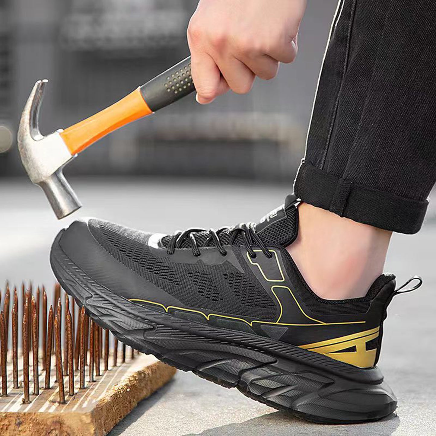 Men's Steel Toe Work Shoes Safety Composite Toe Sneakers Lightweight Comfortable Black Wide Practical Indestructible Industrial Construction Shoes