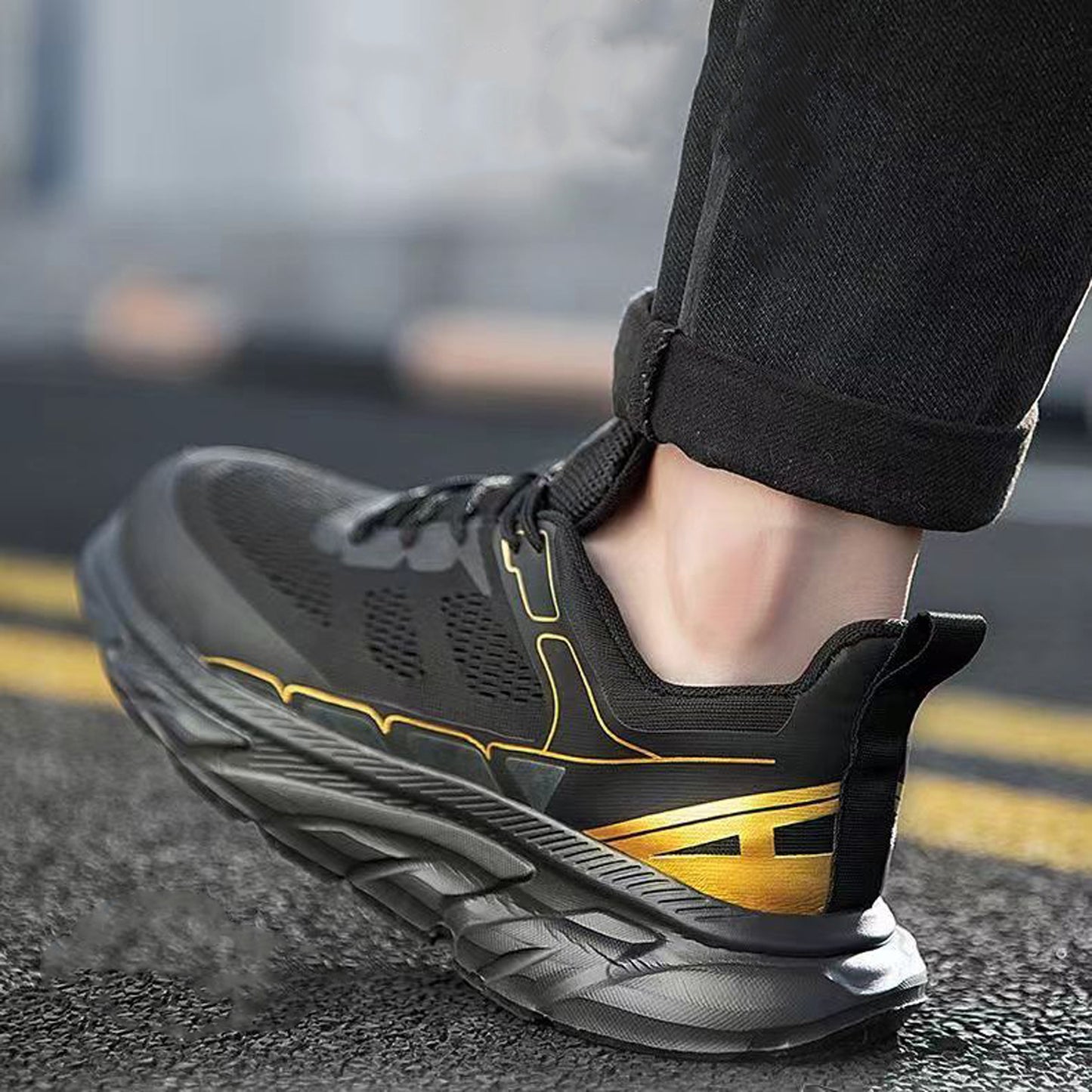 Men's Steel Toe Work Shoes Safety Composite Toe Sneakers Lightweight Comfortable Black Wide Practical Indestructible Industrial Construction Shoes