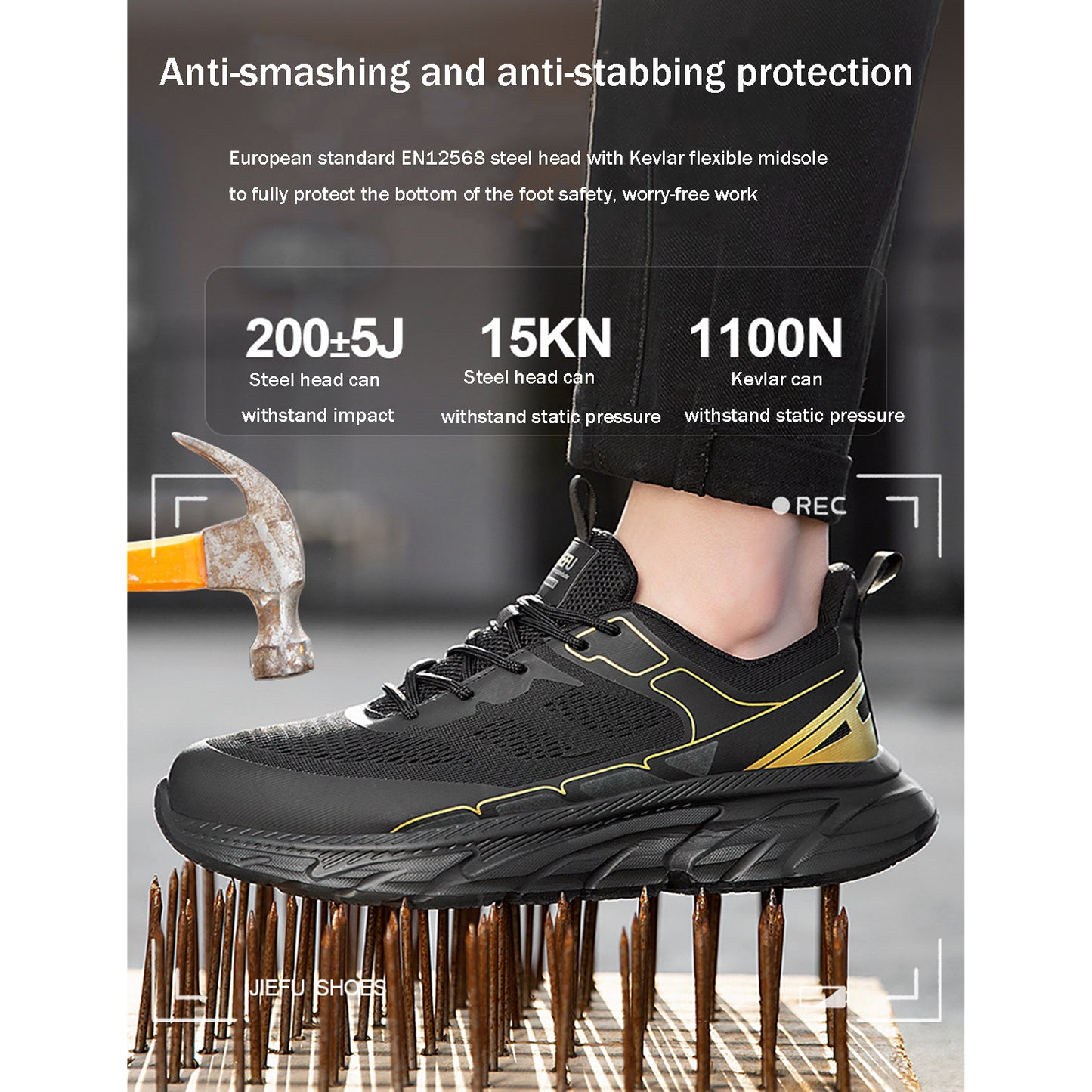 Men's Steel Toe Work Shoes Safety Composite Toe Sneakers Lightweight Comfortable Black Wide Practical Indestructible Industrial Construction Shoes