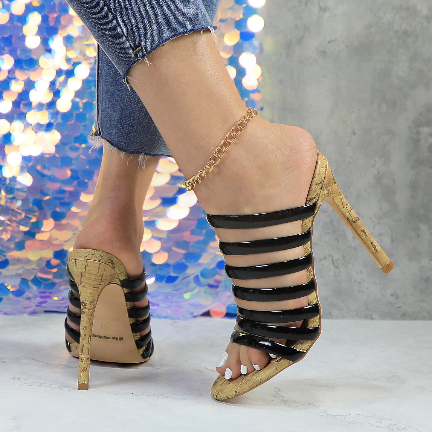 Women's High Heeled Slip Sandals Fine Heeled Premium Sexy Mule Shoes
