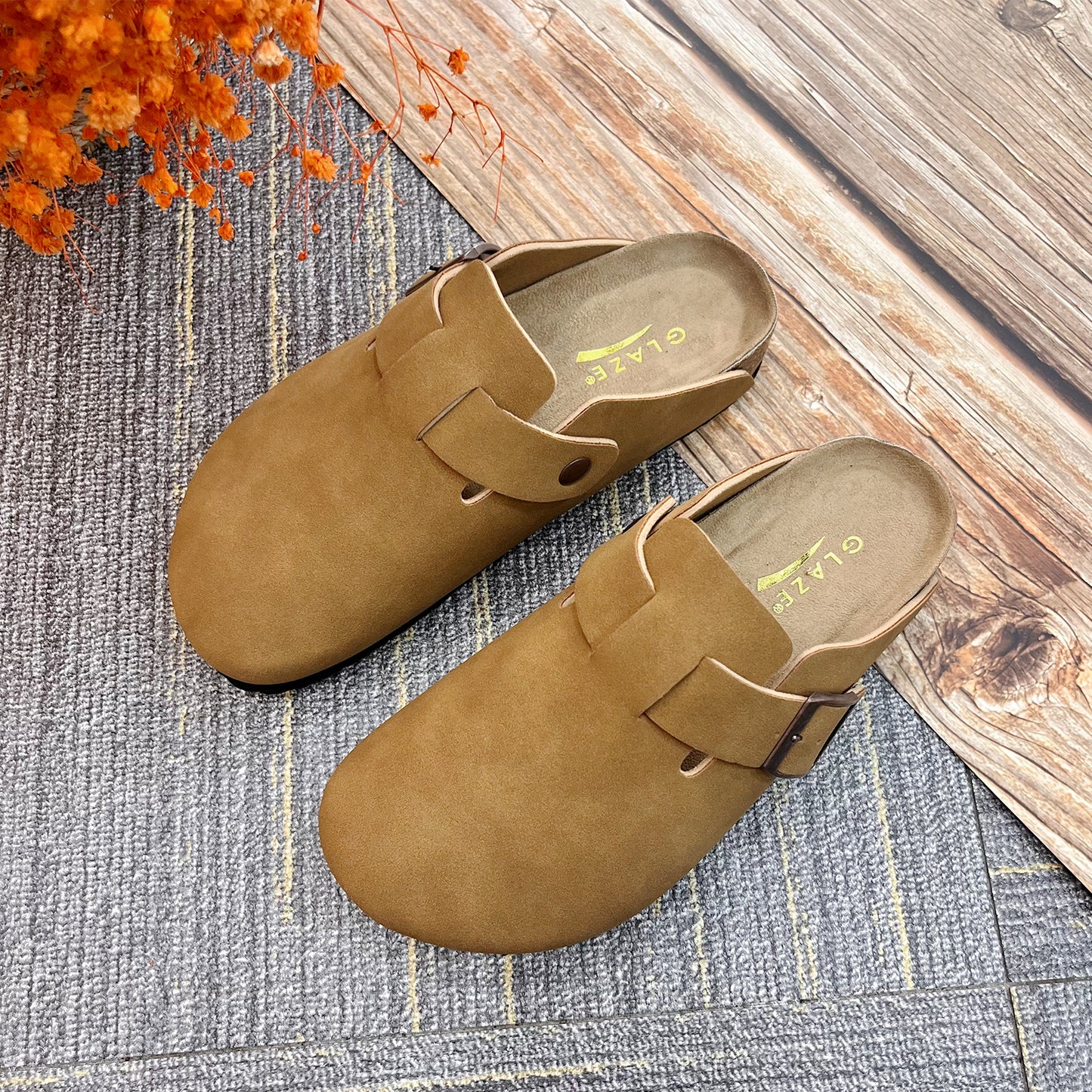 GJPBGK Suede Clogs Leather Mule Shoes Arch Support Potato with Comfortable Cork Shoe Bed