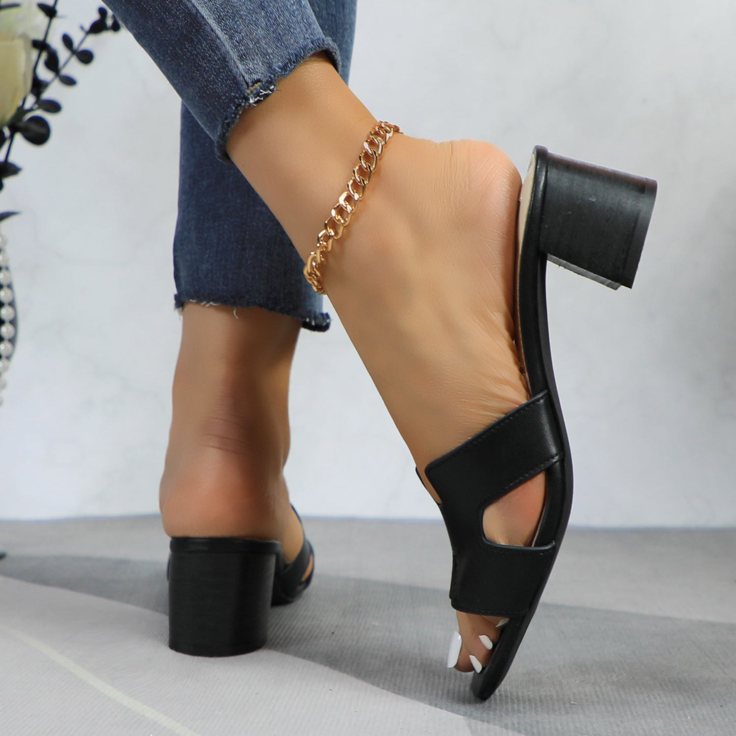 Women's comfort cushion slip on leather upper casual sandal with leather block heel: Stylish Design, Non-Slip Rubber Sole, Latex Insole for Comfort, Perfect for Shopping, Parties, and Casual Outings