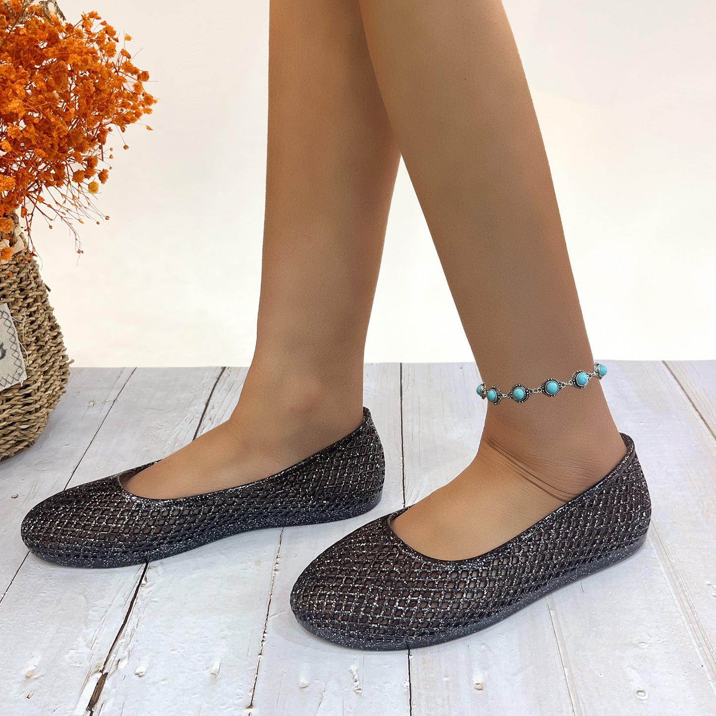 Women's Jelly Sandals Ballet Slip Into Flats Hollow Out Loafers