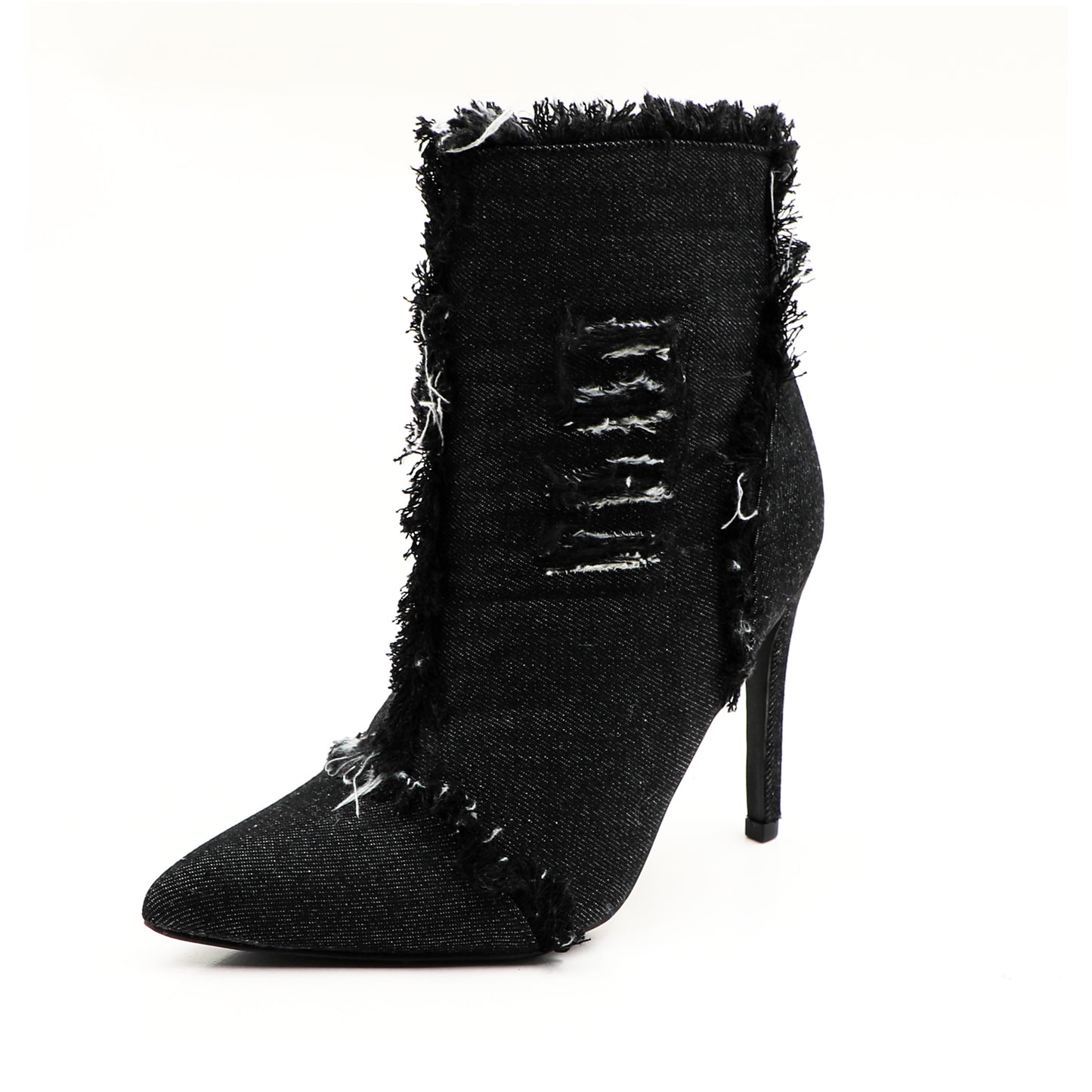 Women Fashion High Heels Pointed Toe Denim Ankle Boots Concise Short Booties