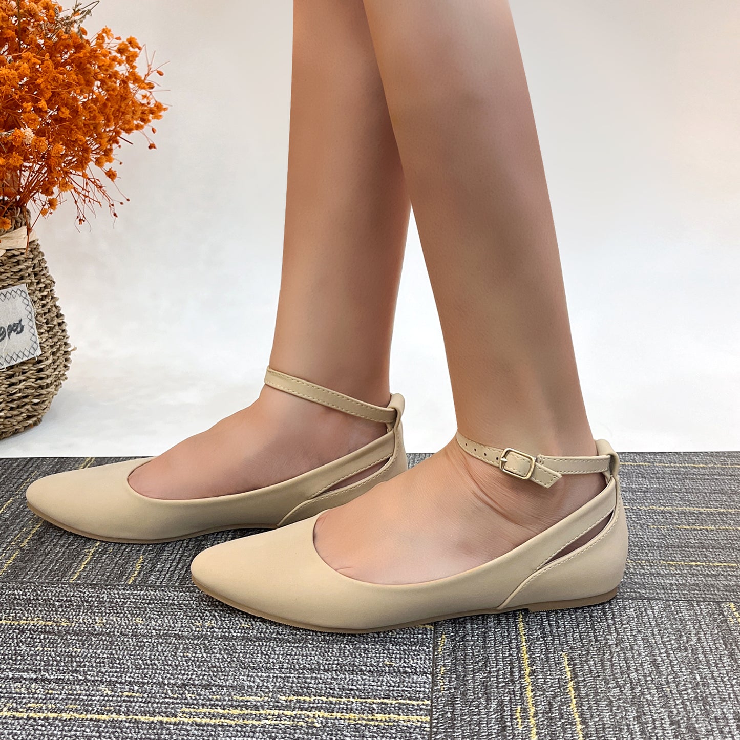 Womens Low Kitten Heel Pumps with Ankle Strap Pointed Toe Dress Shoes