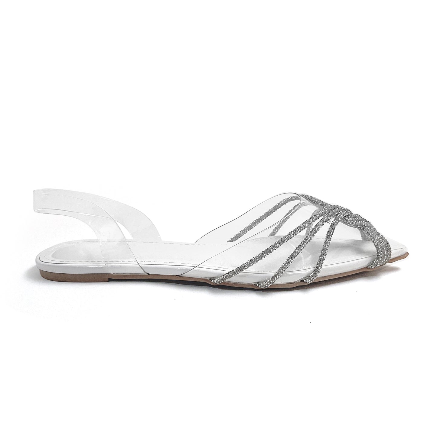 Women's Closed Toe Pointy Flats-Transparent Upper for Chic Elegance.Plush Latex Insole for All-Day Comfort.Anti-Slip Rubber Sole for Traction.Timeless Style for Formal Wear and Comfortable Standing