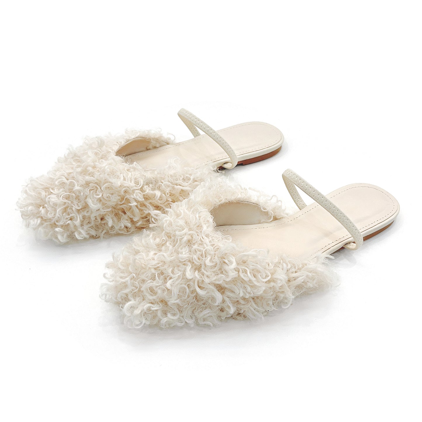 Women's Fluffy Flat Slippers for All Seasons – Stylish Pointed Toe Design, Soft Latex Insole, Non-Slip Rubber Sole for Comfort and Durability, Perfect for Everyday Elegance