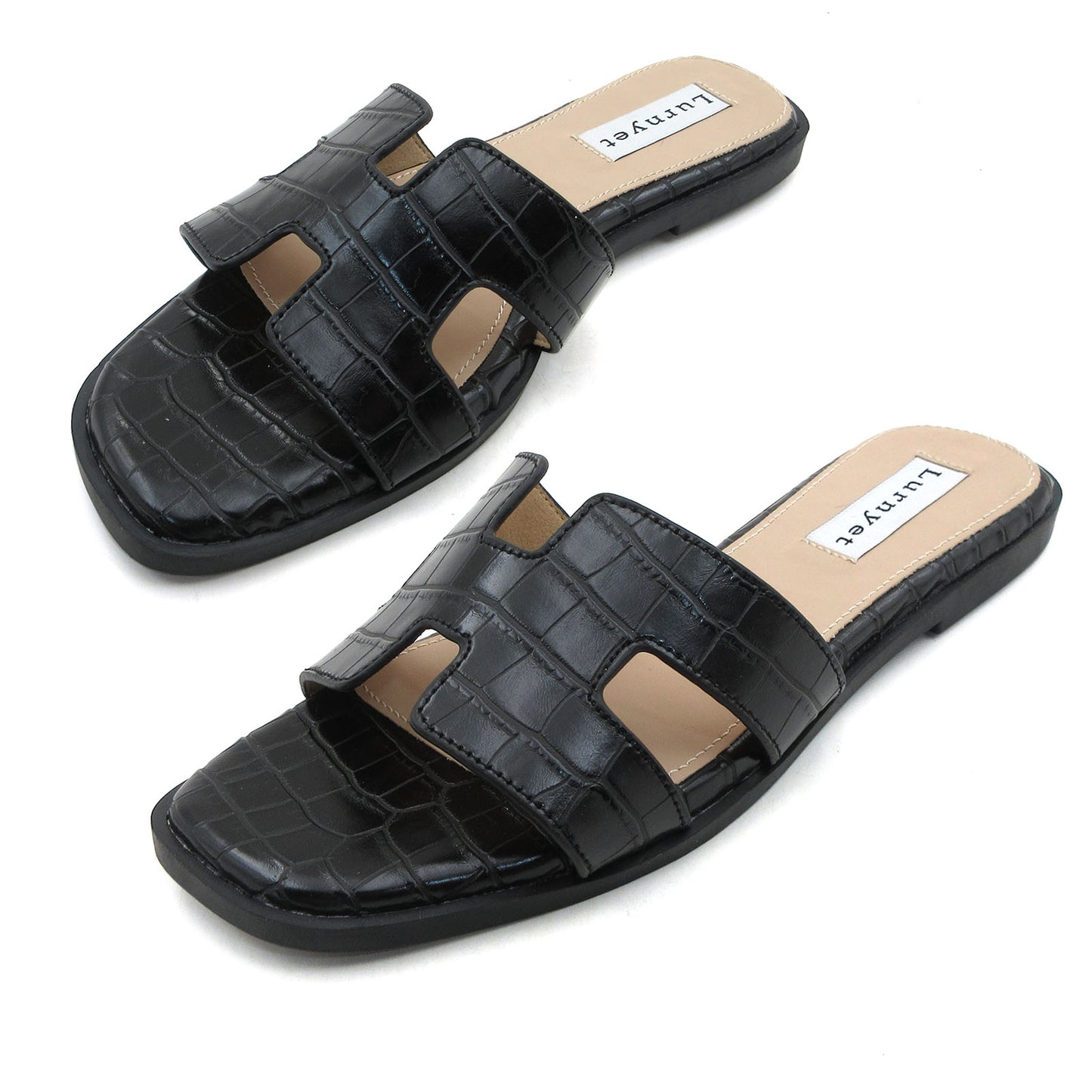 GJPBGK Women's Comfort Cushion Summer Flat Sandal with Crocodile Pattern: Stylish Design Slide, Non-Slip Rubber Sole, Latex Insole for Comfort, Perfect for Parties, Gatherings, Casual Wear, Vacations, and Beach Days