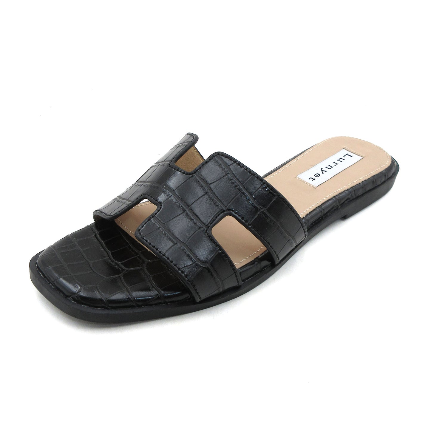 GJPBGK Women's Comfort Cushion Summer Flat Sandal with Crocodile Pattern: Stylish Design Slide, Non-Slip Rubber Sole, Latex Insole for Comfort, Perfect for Parties, Gatherings, Casual Wear, Vacations, and Beach Days